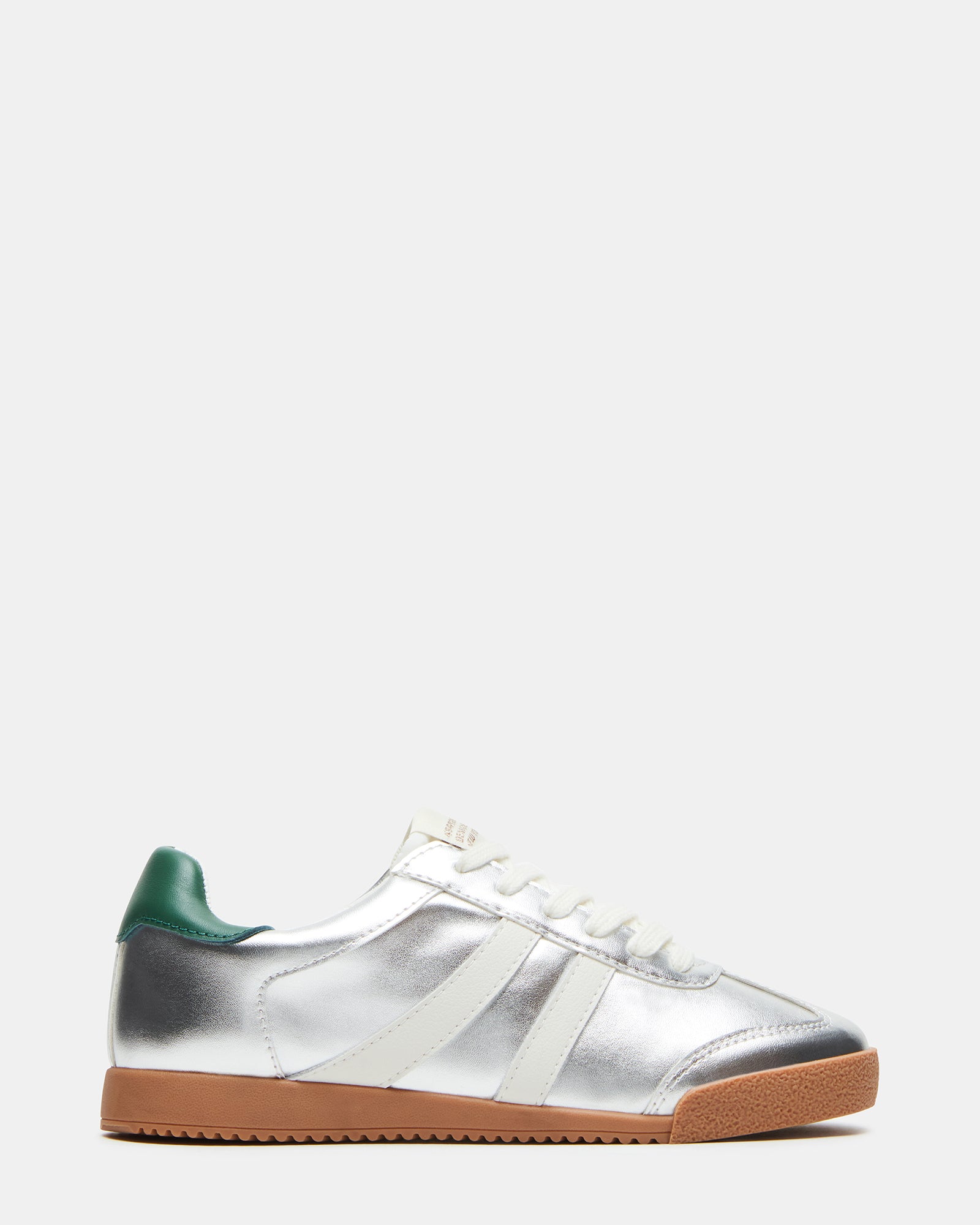 Side view of HUDSIN Silver Multi sneakers highlighting the low-top design and silver accents
