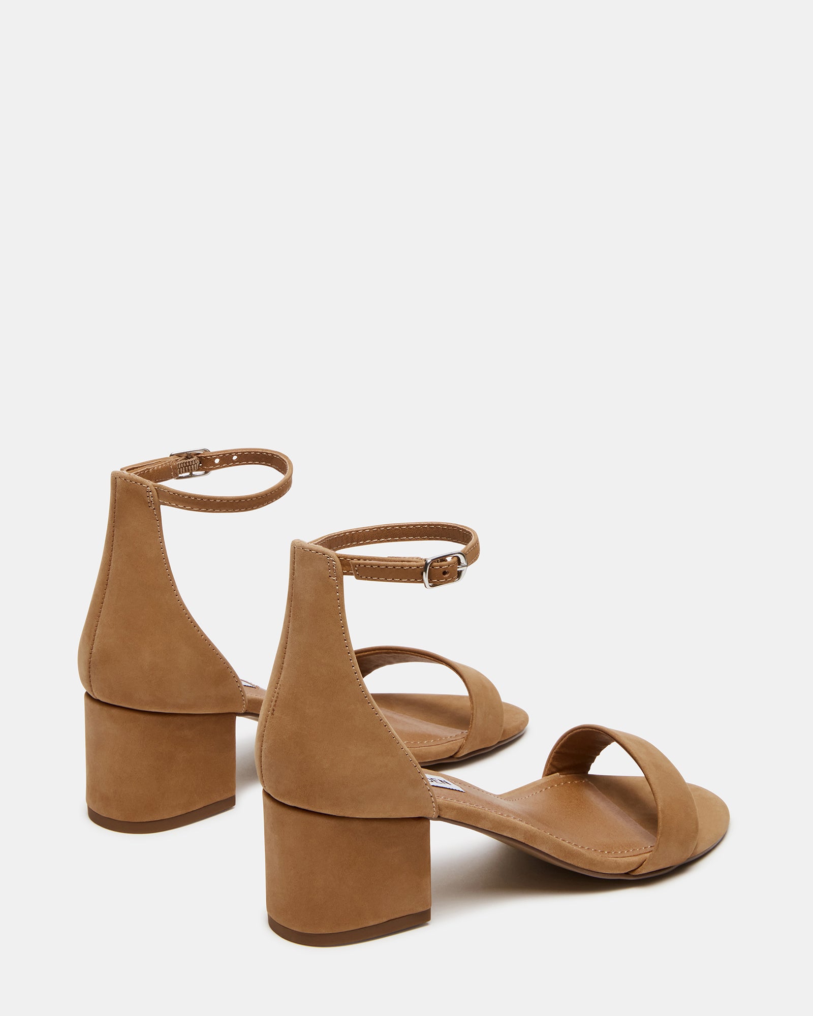 Close-up of the low block heel on IRENEE wide width sandals.