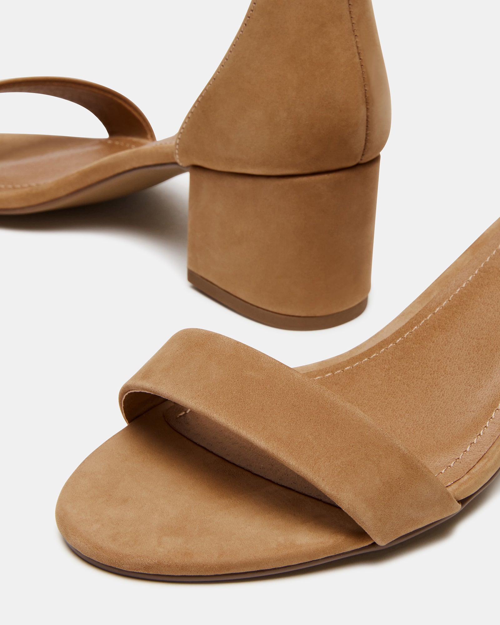 Side view of IRENEE nubuck sandals showcasing slim straps.