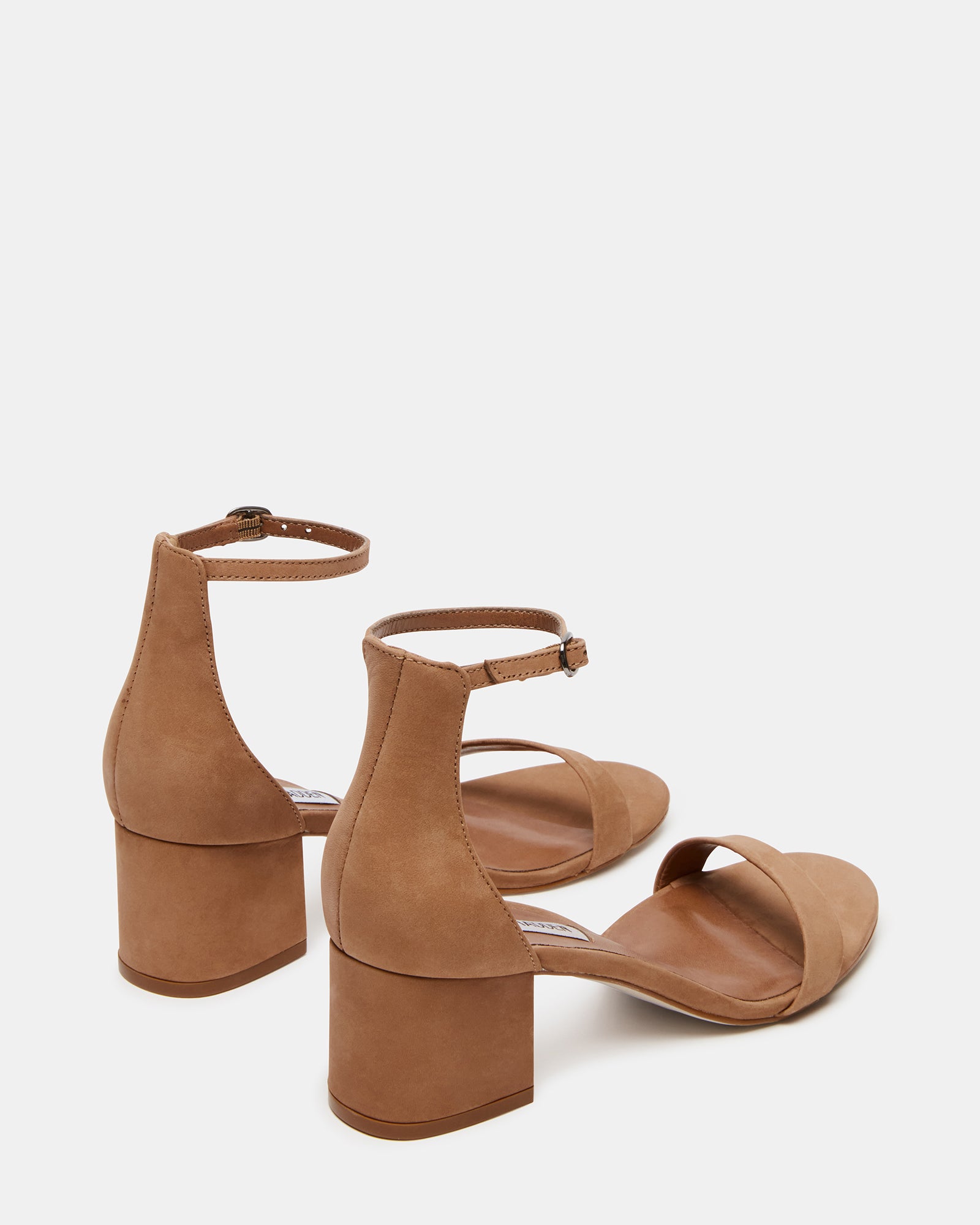Close-up of the chic ankle strap and 2-inch block heel on IRENEE sandals