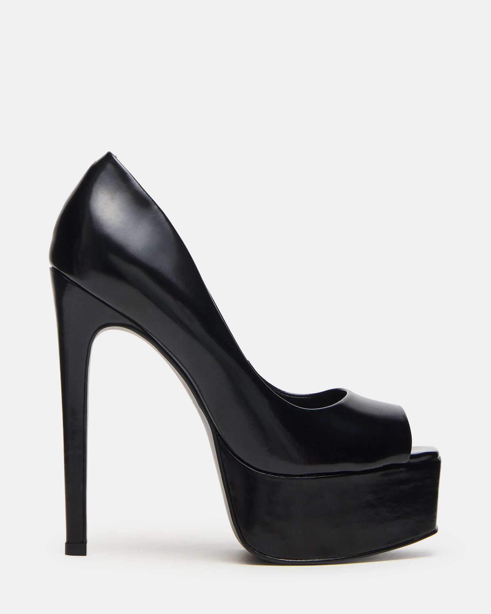 IVES black platform stiletto heels from a side angle, showcasing the 5.5-inch heel.
