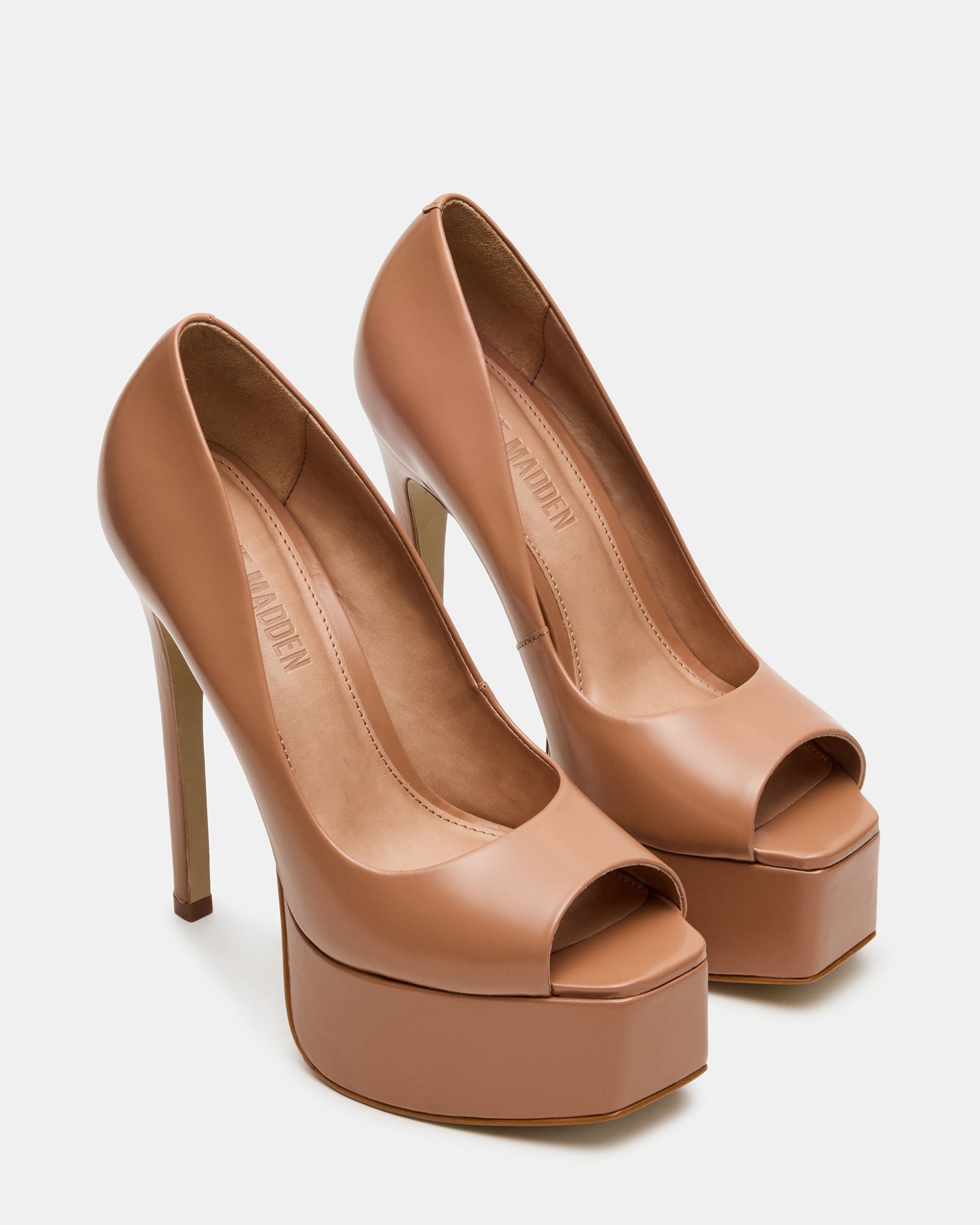 Top-down view of the leather shoes highlighting blush finish and sleek design.