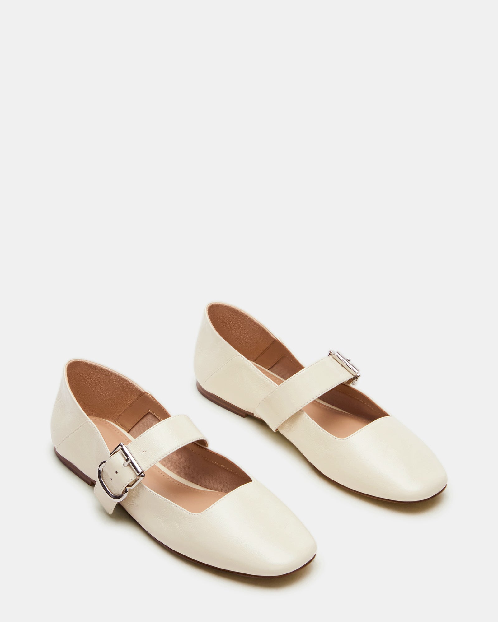 Close-up of the square toe flats highlighting the quality craftsmanship.