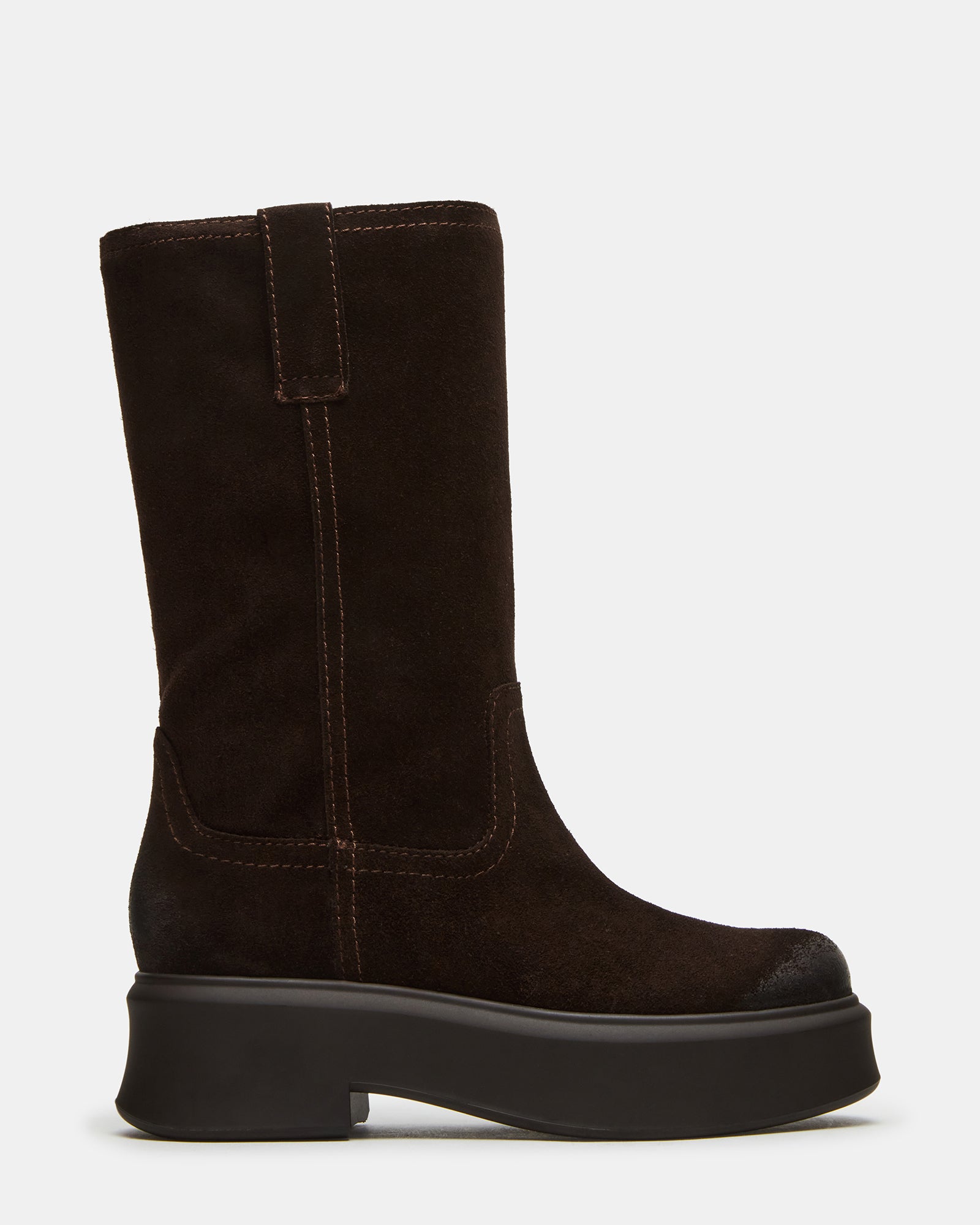 Joselyn suede booties side view showing platform detail
