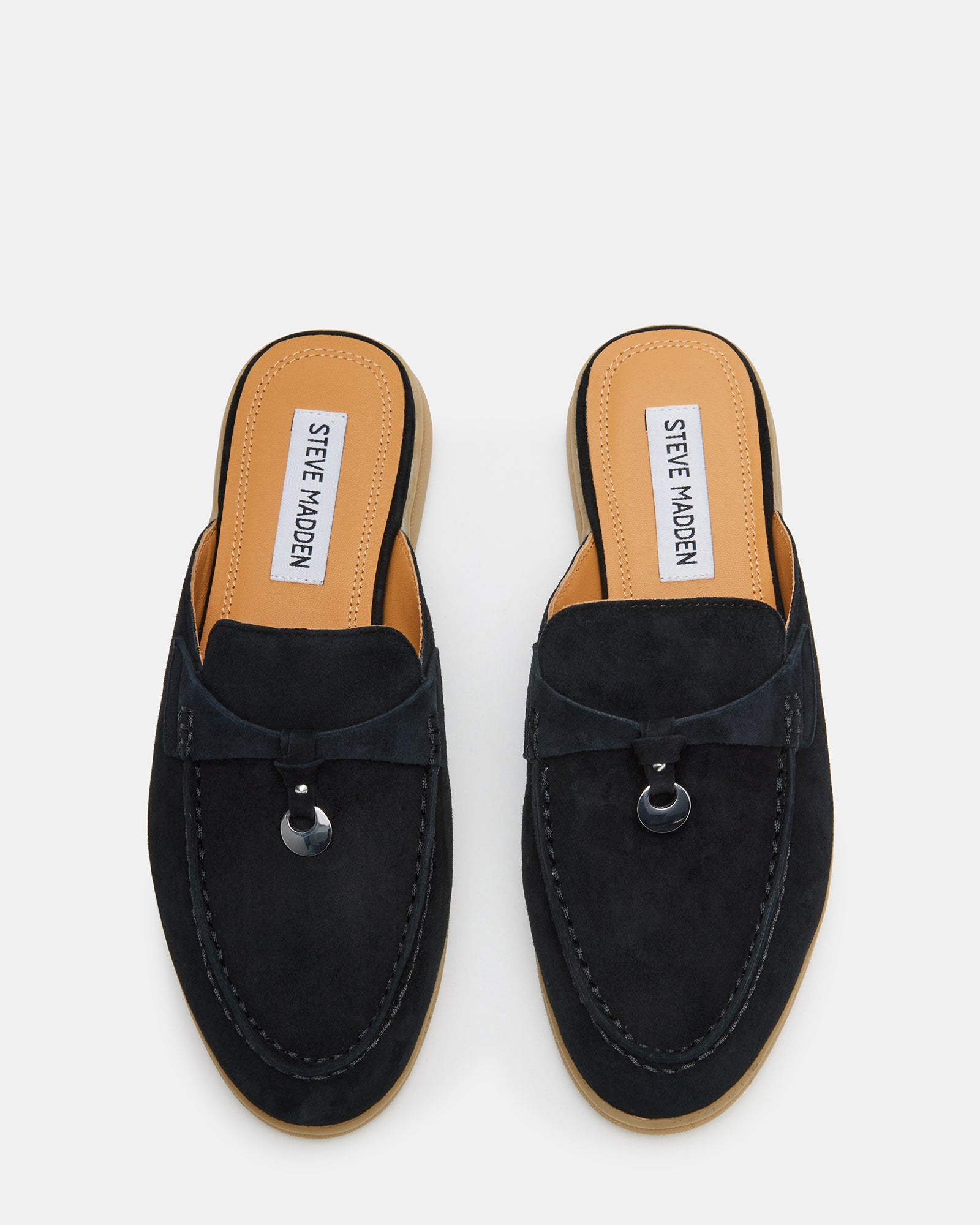Top view of JUNE suede flats showing rounded toe and slip-on entry