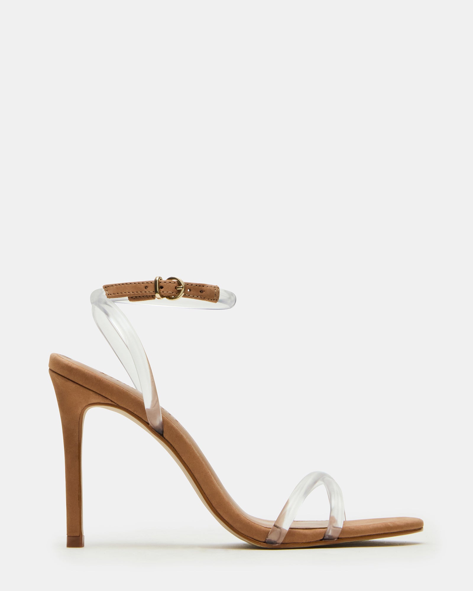 JYPSEY strappy heels in black, modeled on foot with evening dress