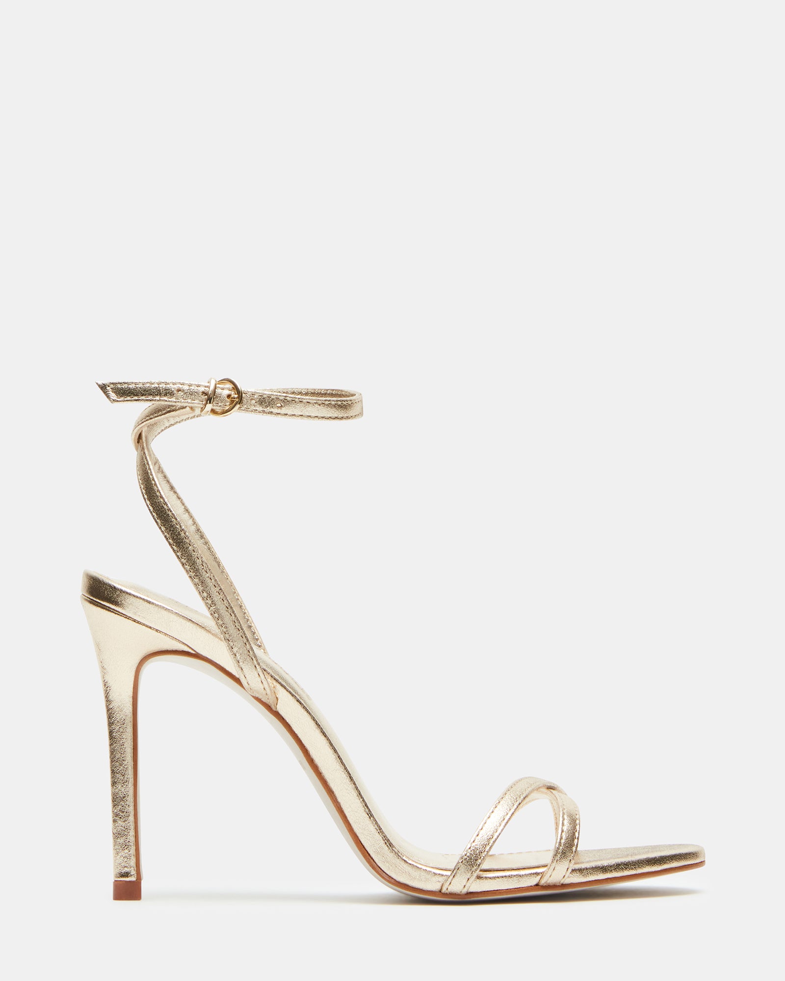 JYPSEY gold leather stiletto heels from front view
