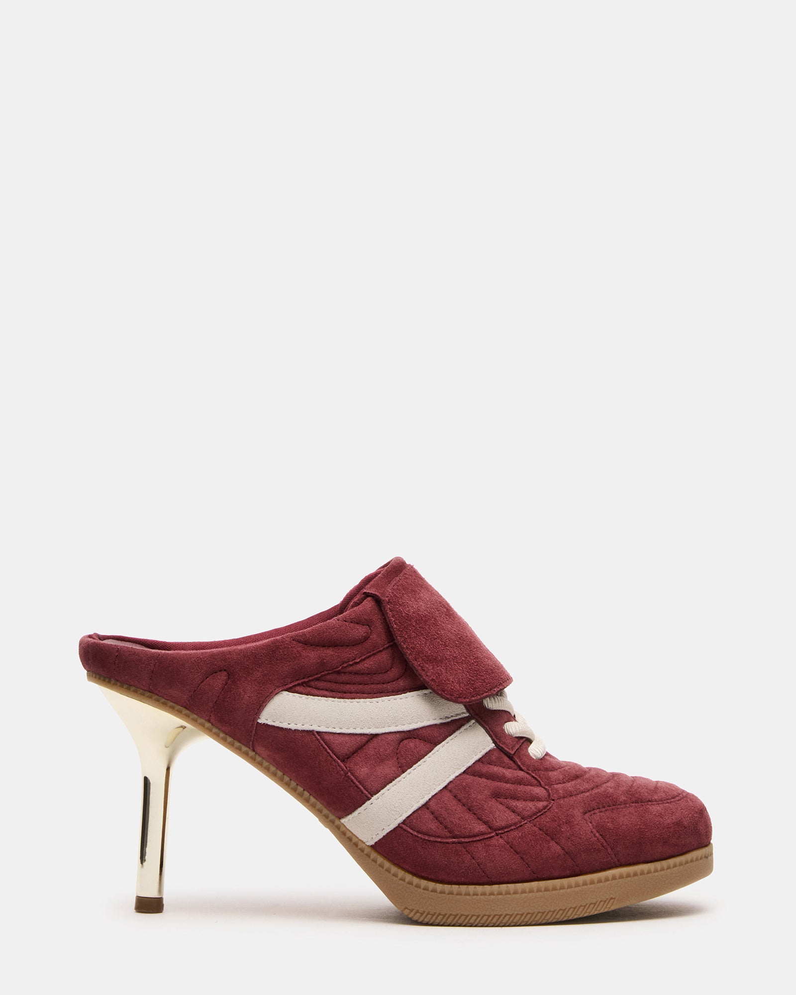Side view of Kadin burgundy lace-up sneakers showcasing heel.