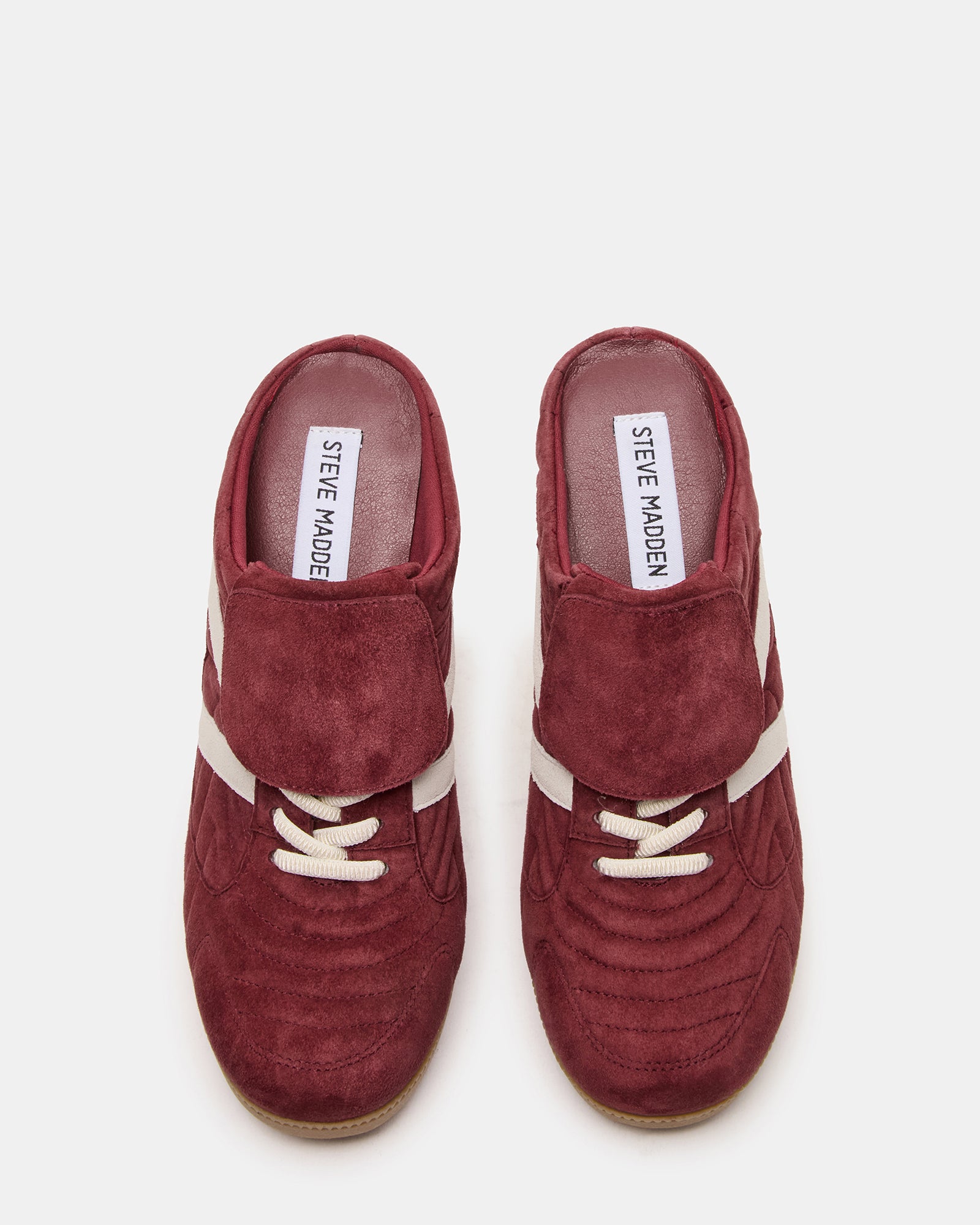 Side view of Kadin burgundy lace-up sneakers showcasing heel.