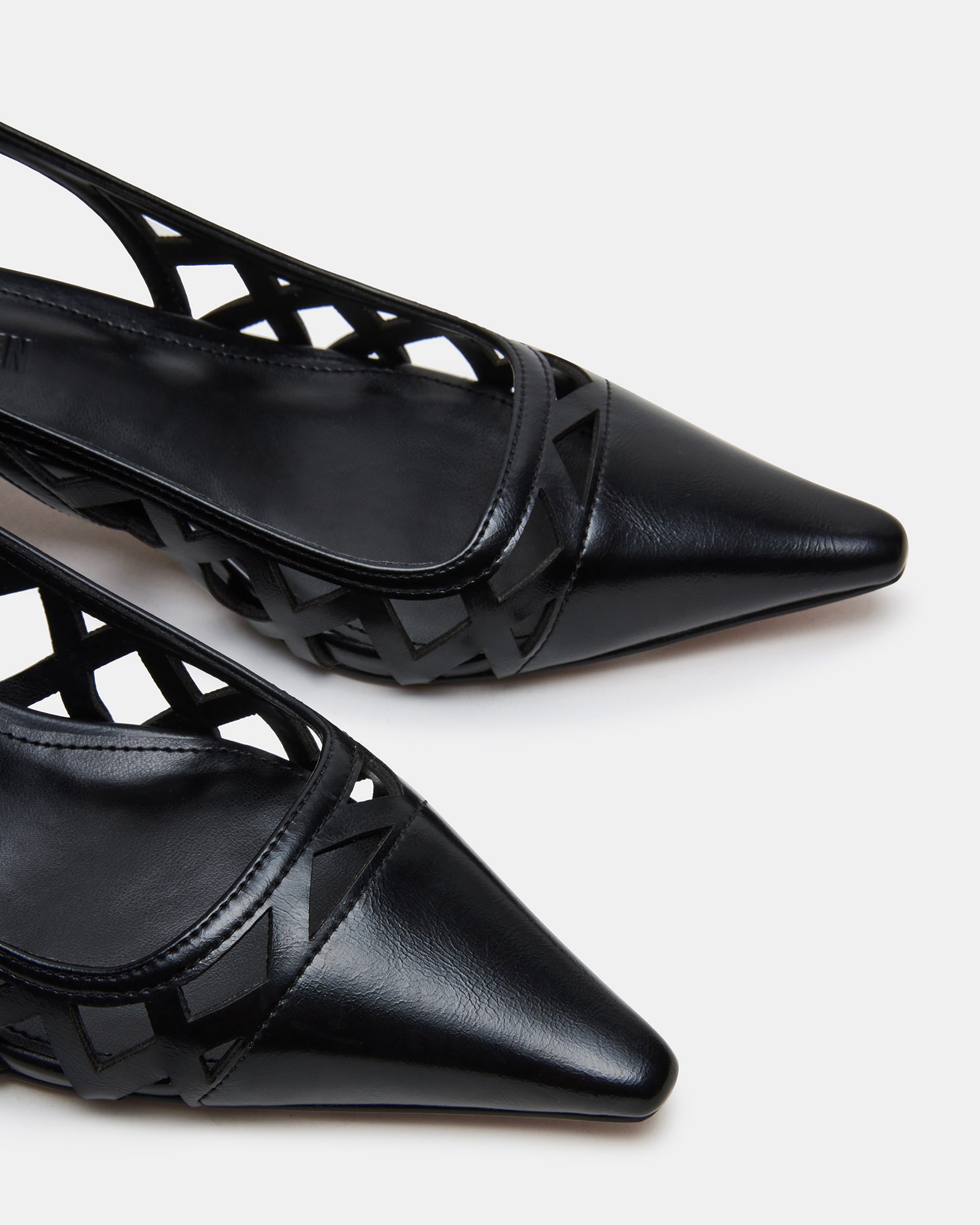 Overhead angle showing heel height and vegan leather texture