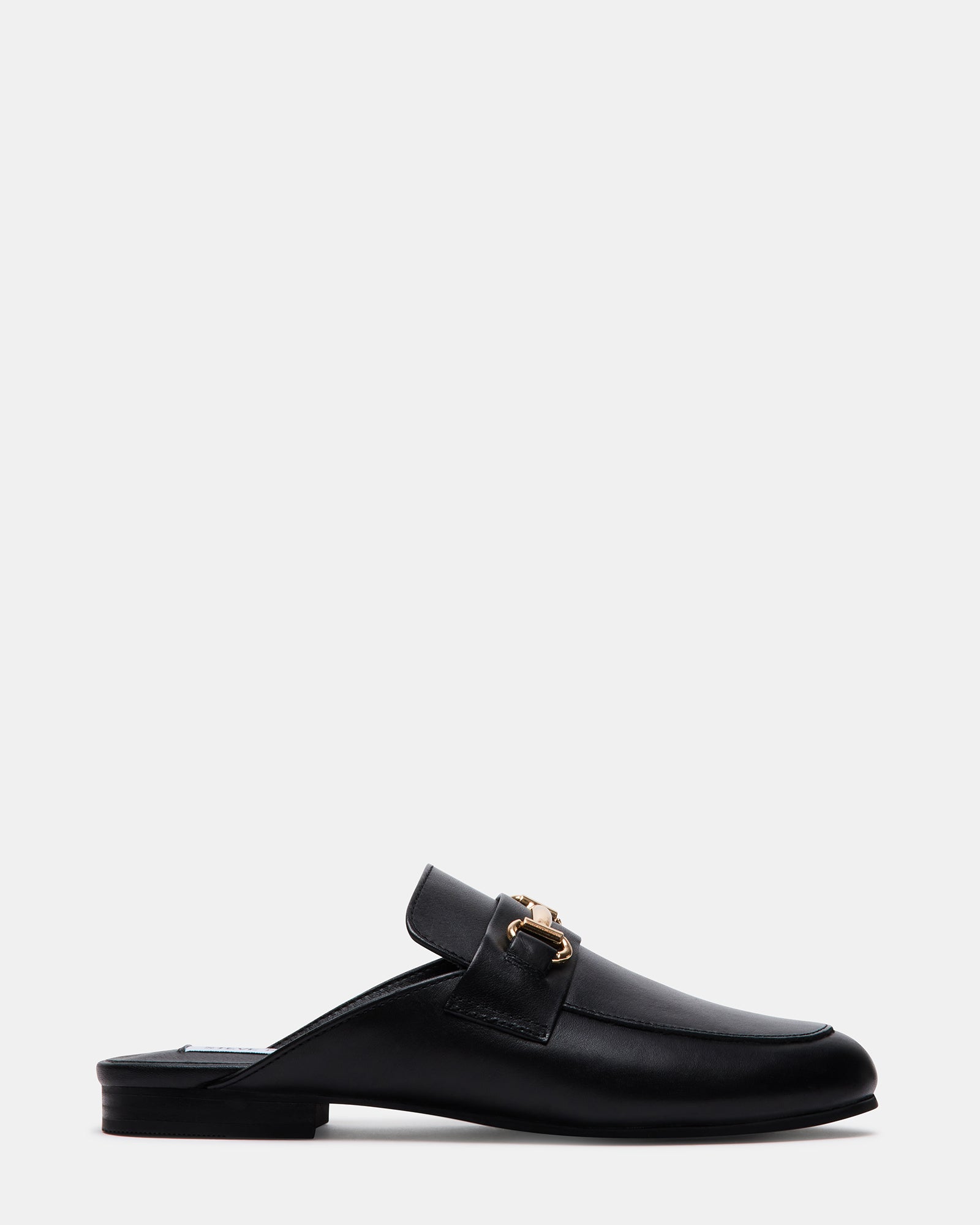 Side view of Kandi Luxe black leather loafers for women.