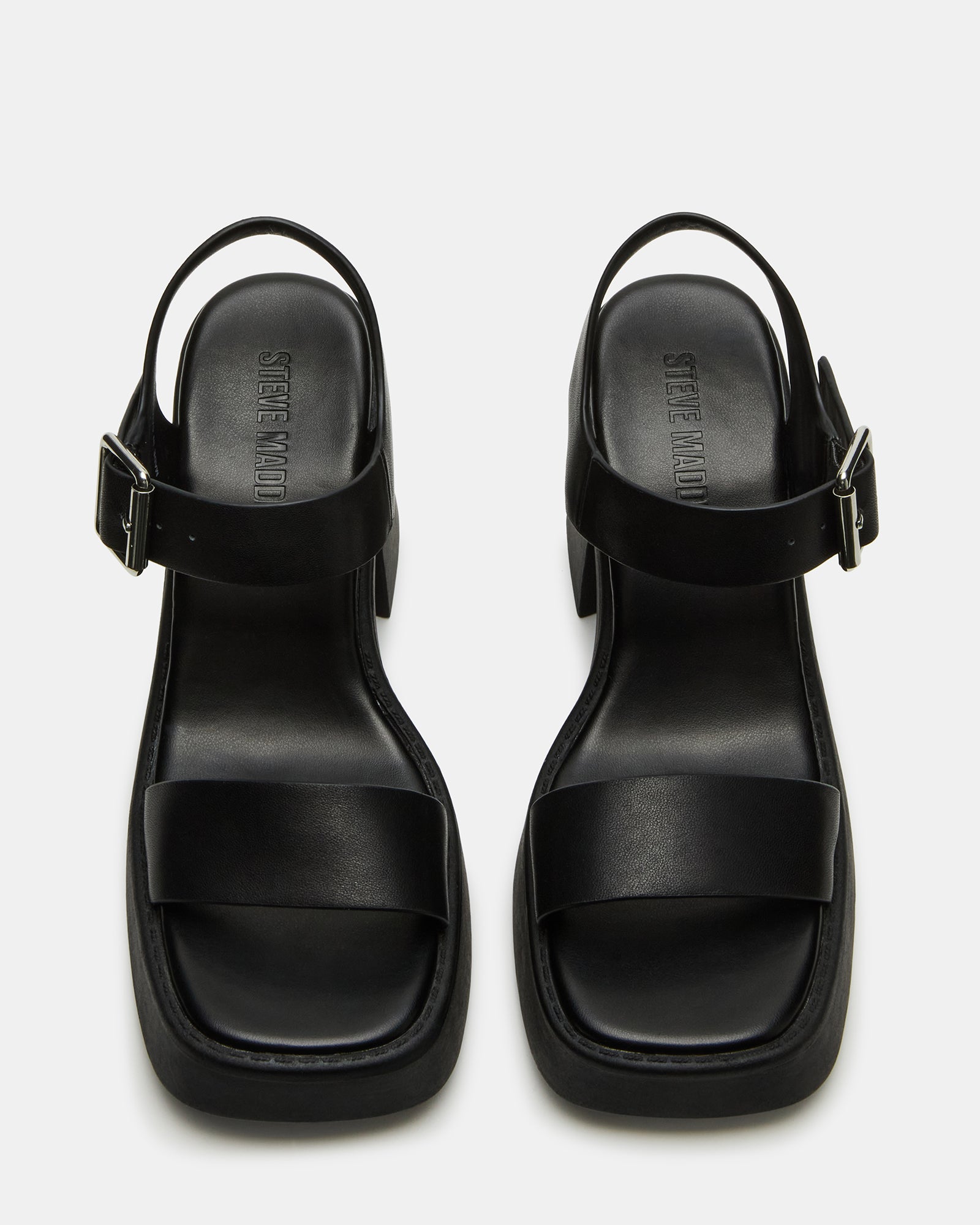 Close-up of sandals square toe and platform design for modern look