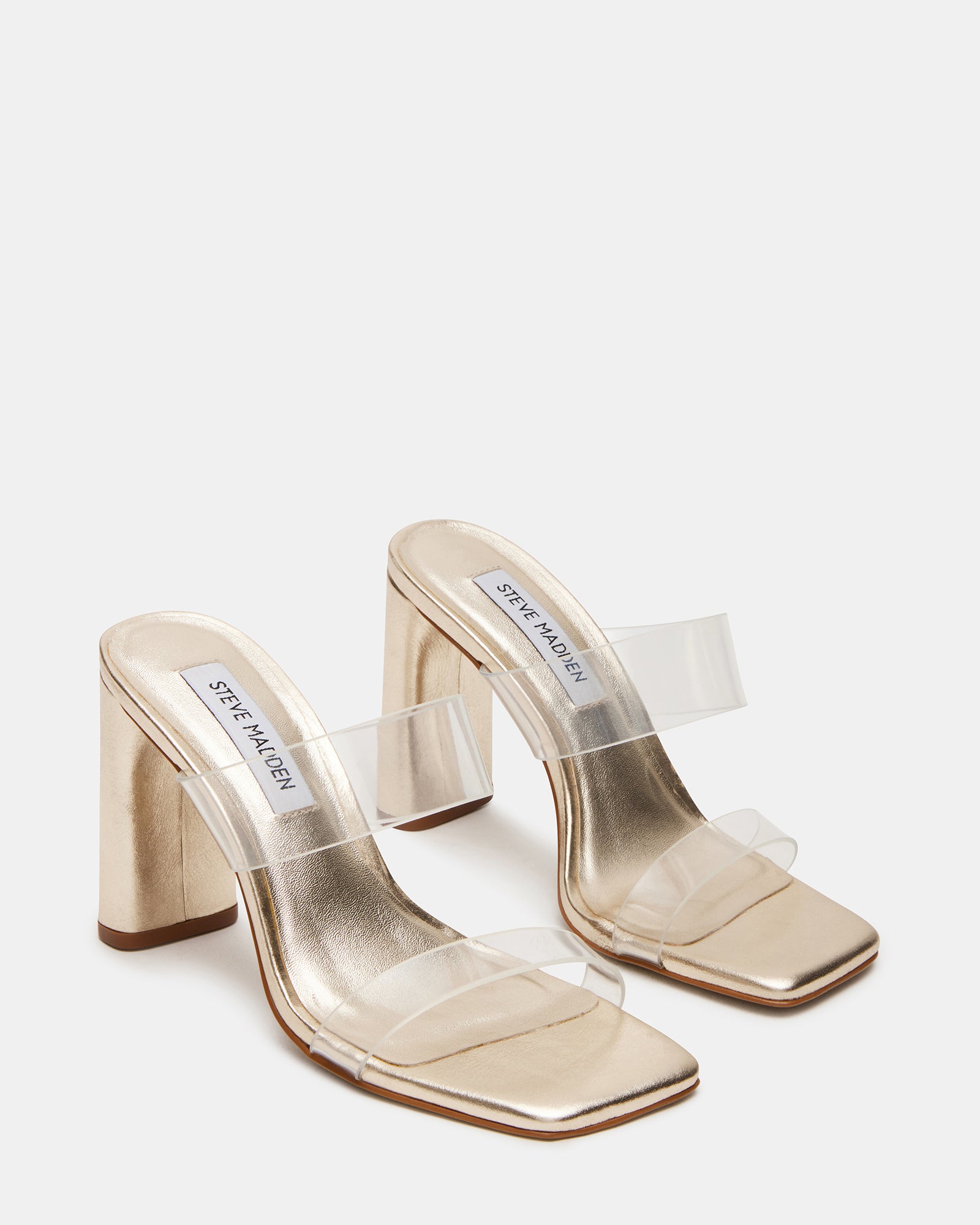 Close-up of square toe detail and 3.75-inch heel on KETTLE mule shoes