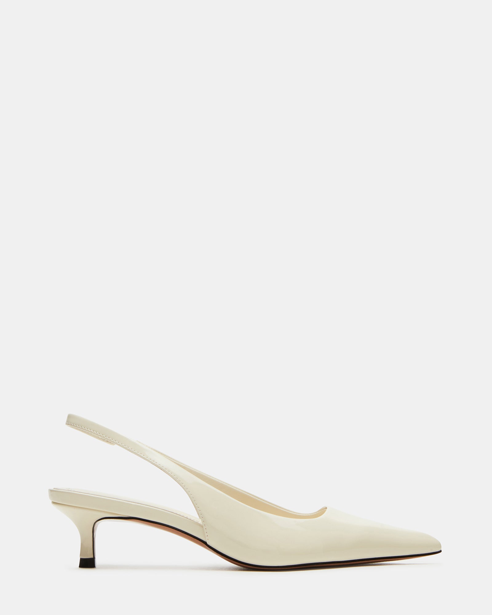 Elegant white kitten heel pumps with a slingback design