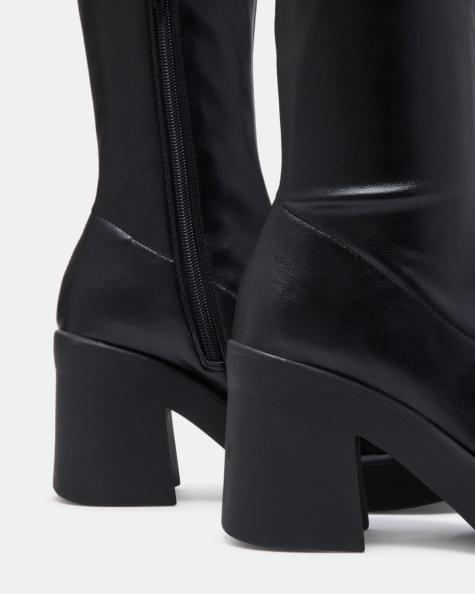 Close-up of vegan leather upper material on platform boots