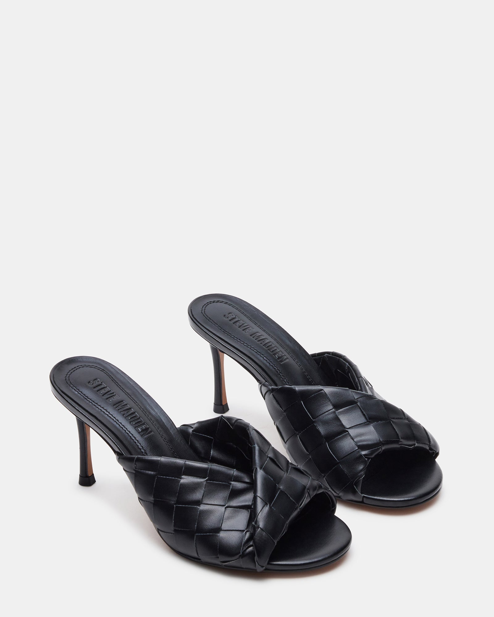 Close-up of the synthetic upper and leather sock inside KOUTURE BLACK heels