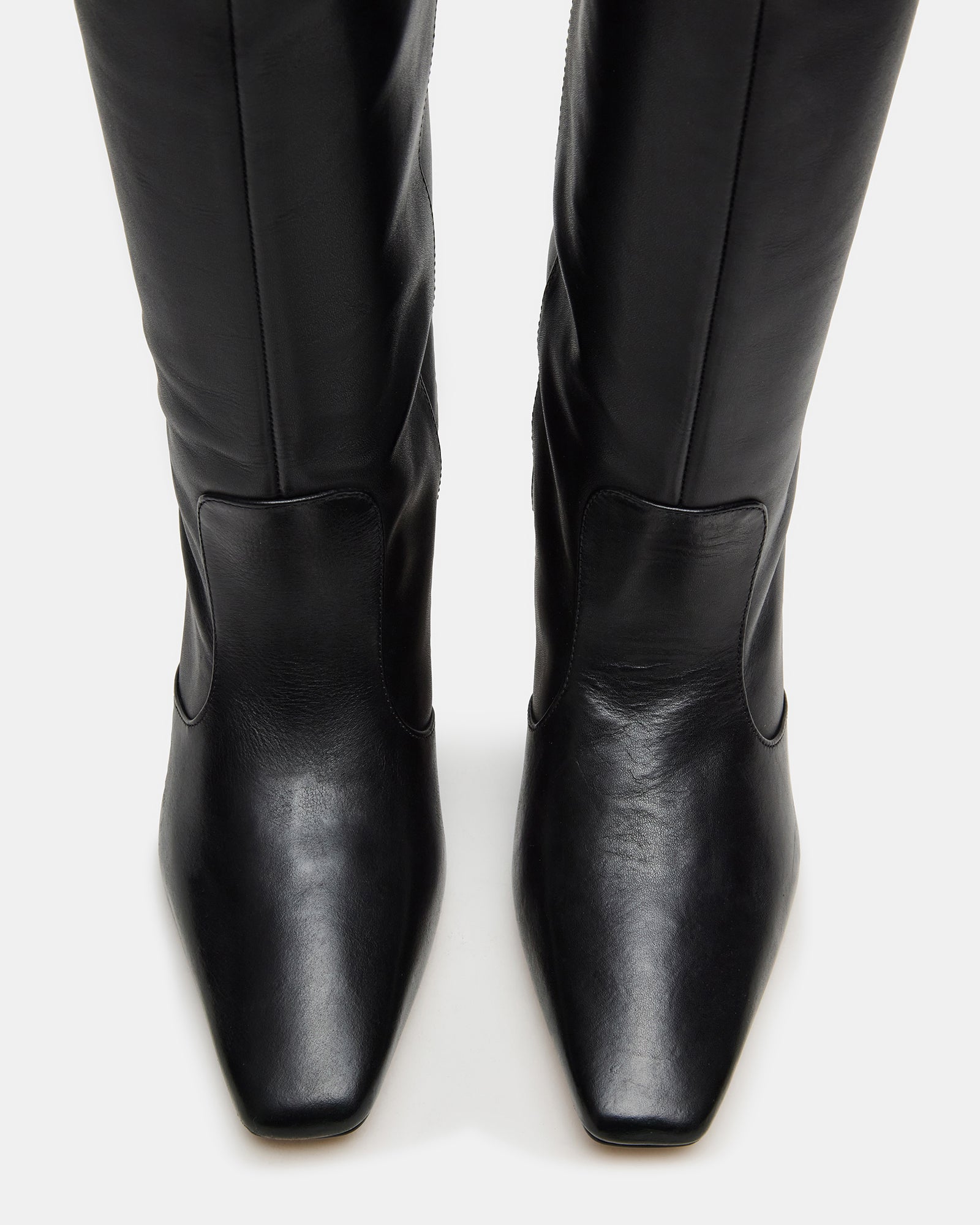 Close-up of the square toe and leather texture on the LANDER boots.