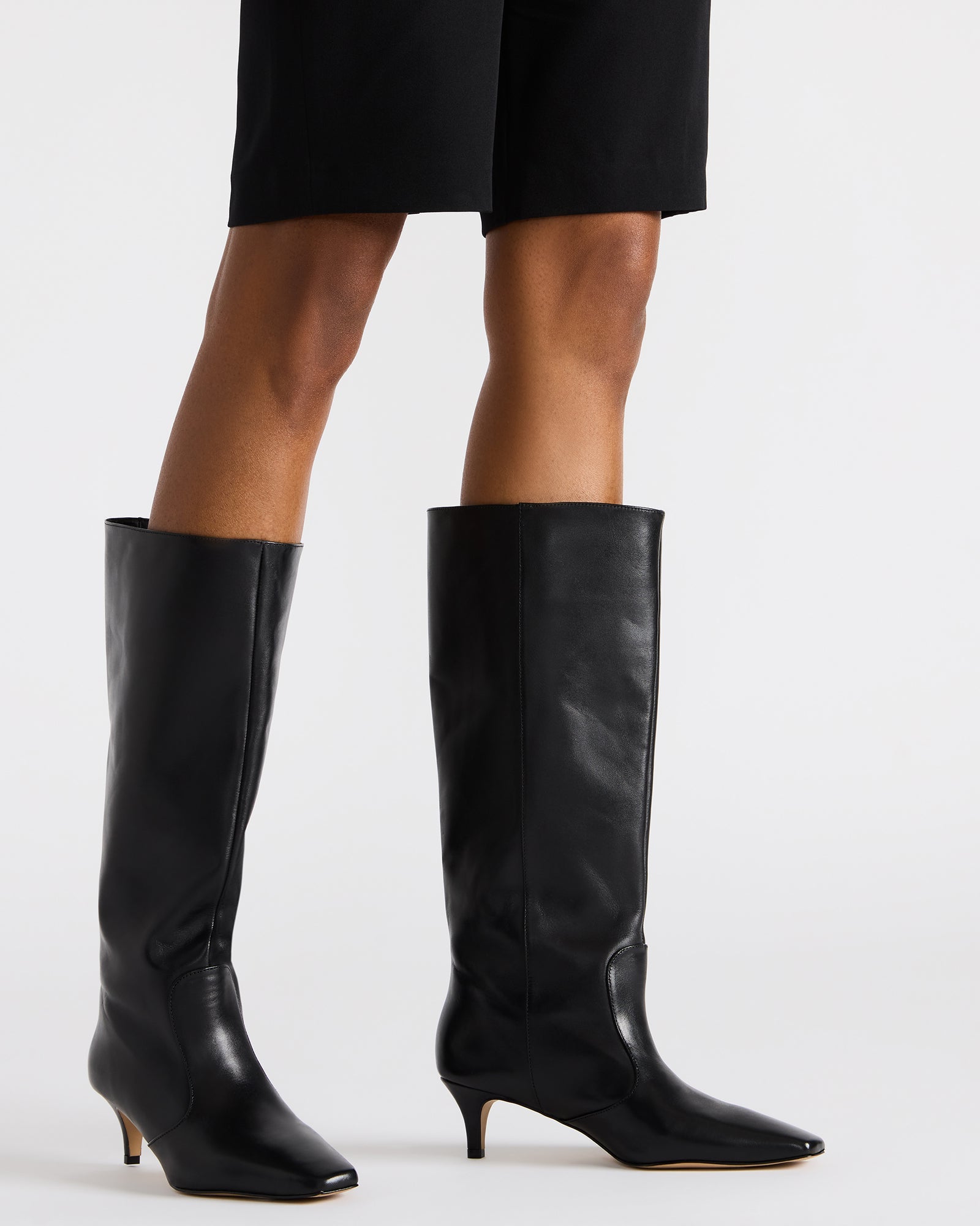 Close-up of the square toe and leather texture on the LANDER boots.