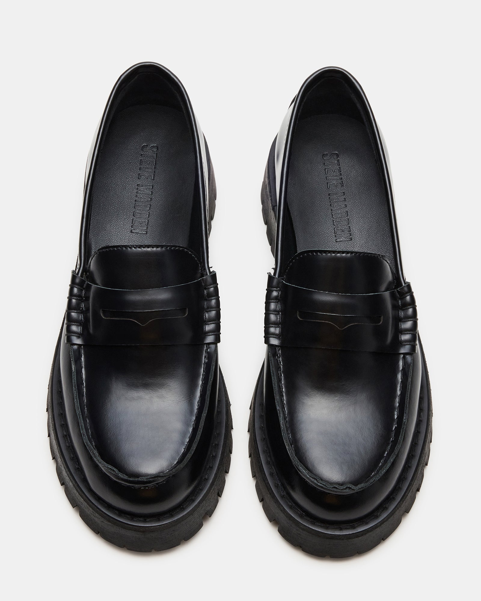 Close-up of the penny loafer detail on these womens platform loafers