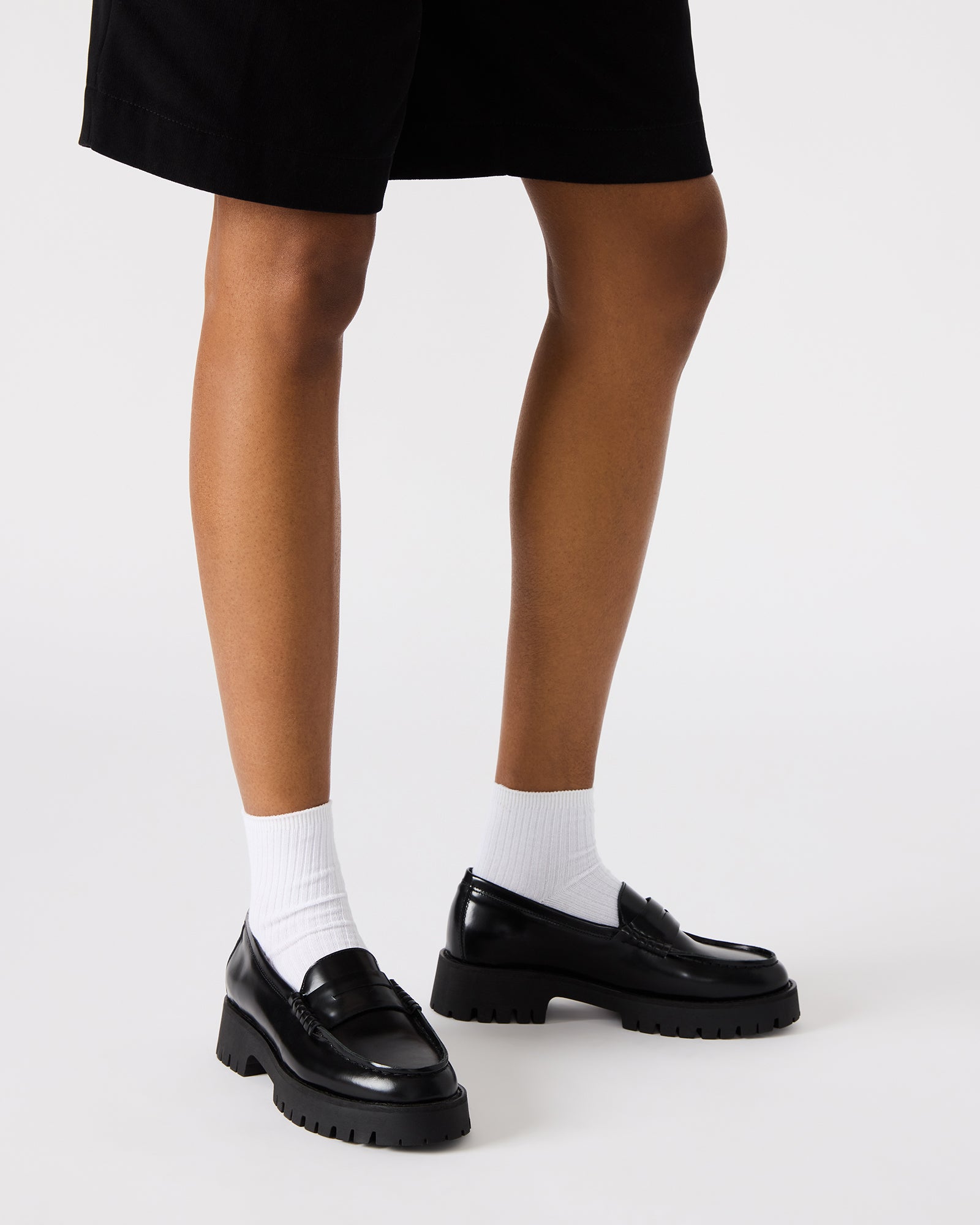 Close-up of the penny loafer detail on these womens platform loafers