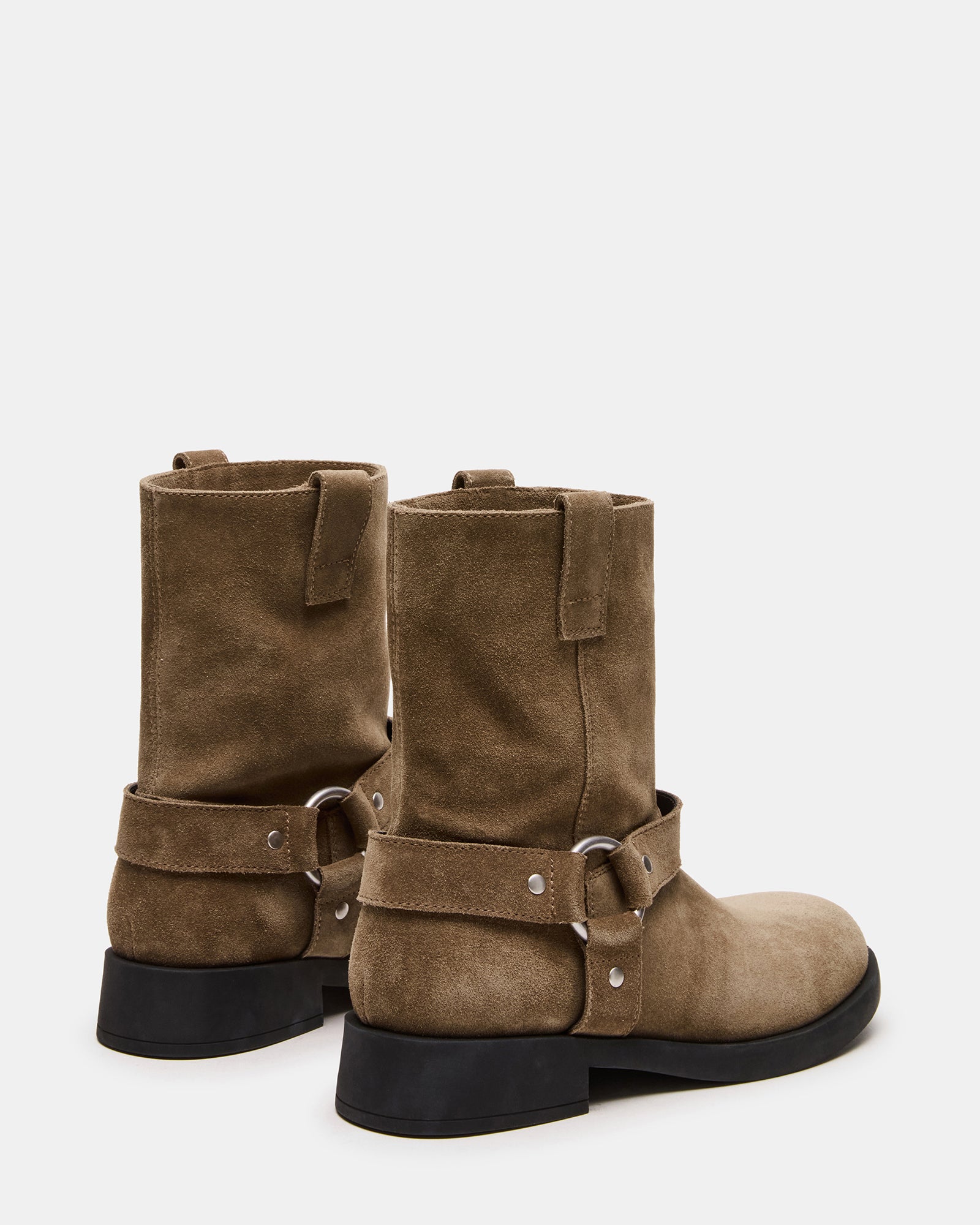 Front view of LANI olive suede ankle boots perfect for everyday wear.