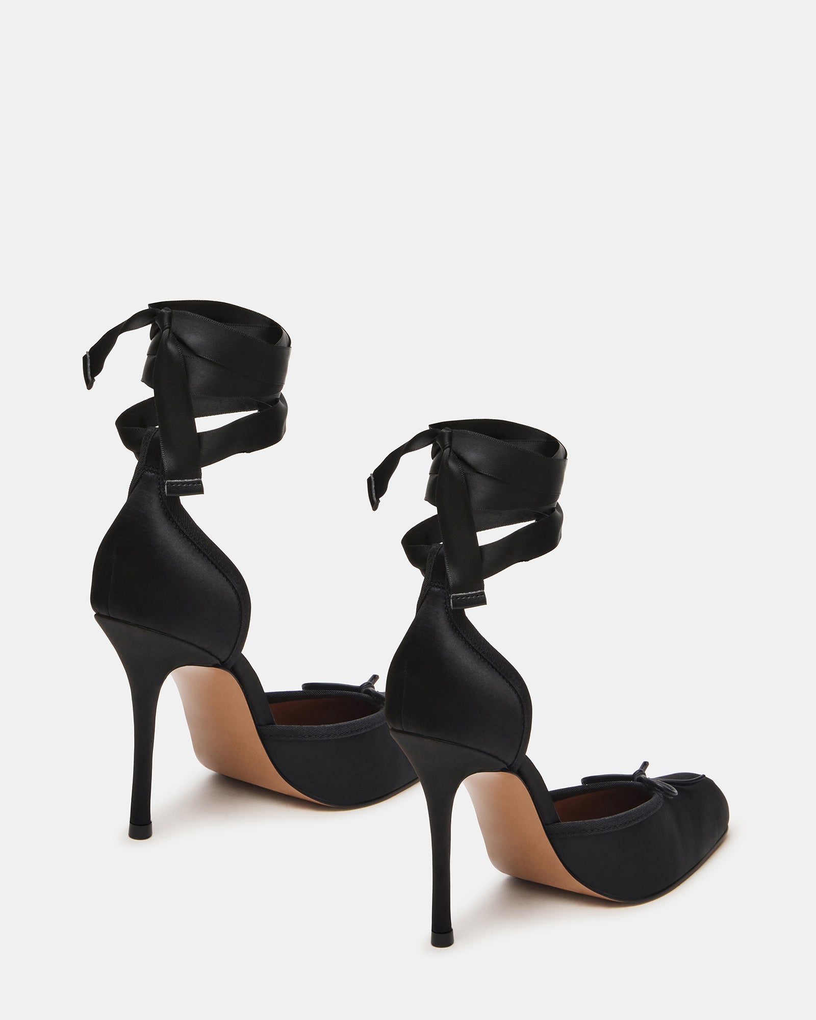Side view of black high heel pumps ideal for formal occasions.