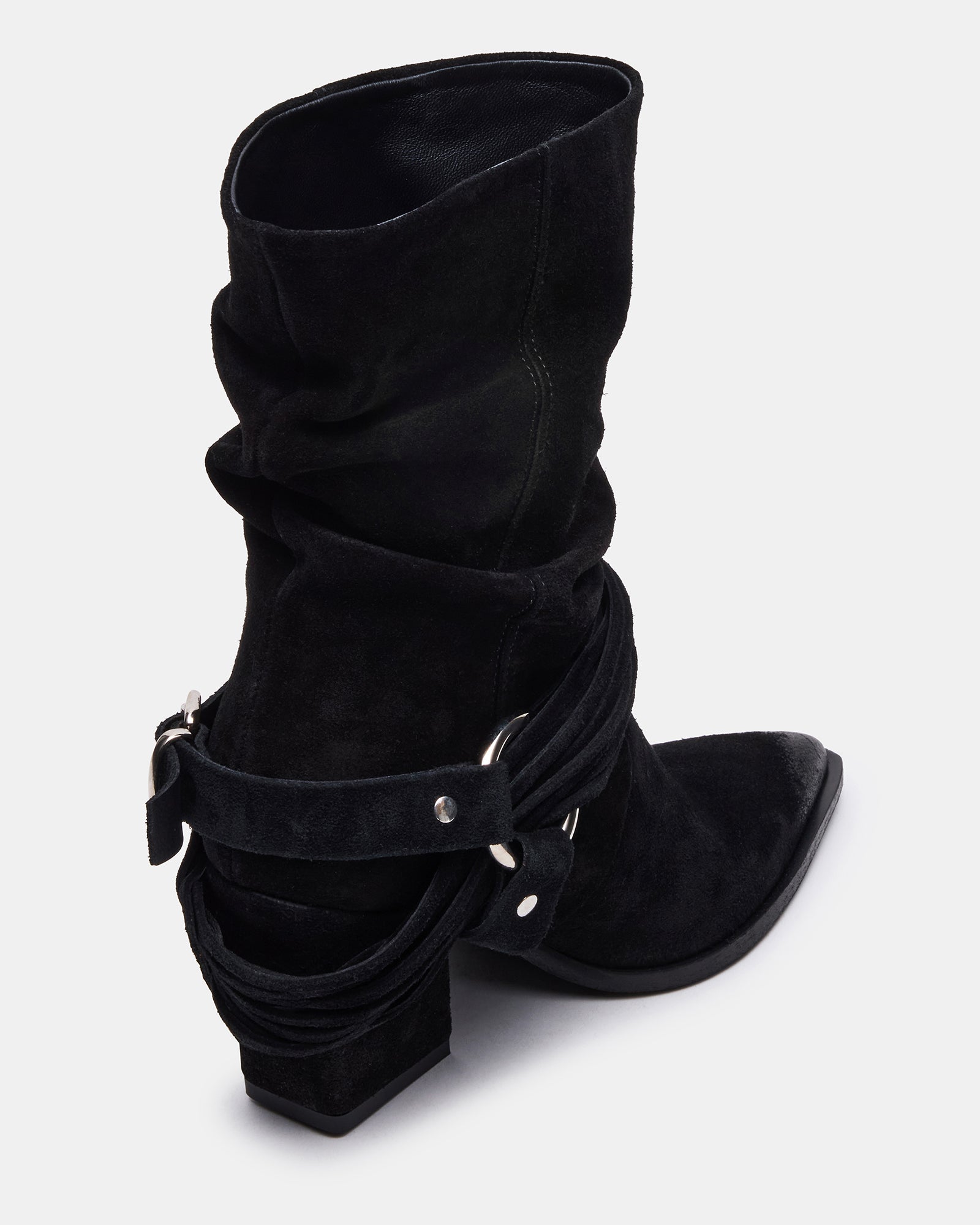 Side view of Lauper pointed toe ankle booties in black, perfect for stylish outfits.