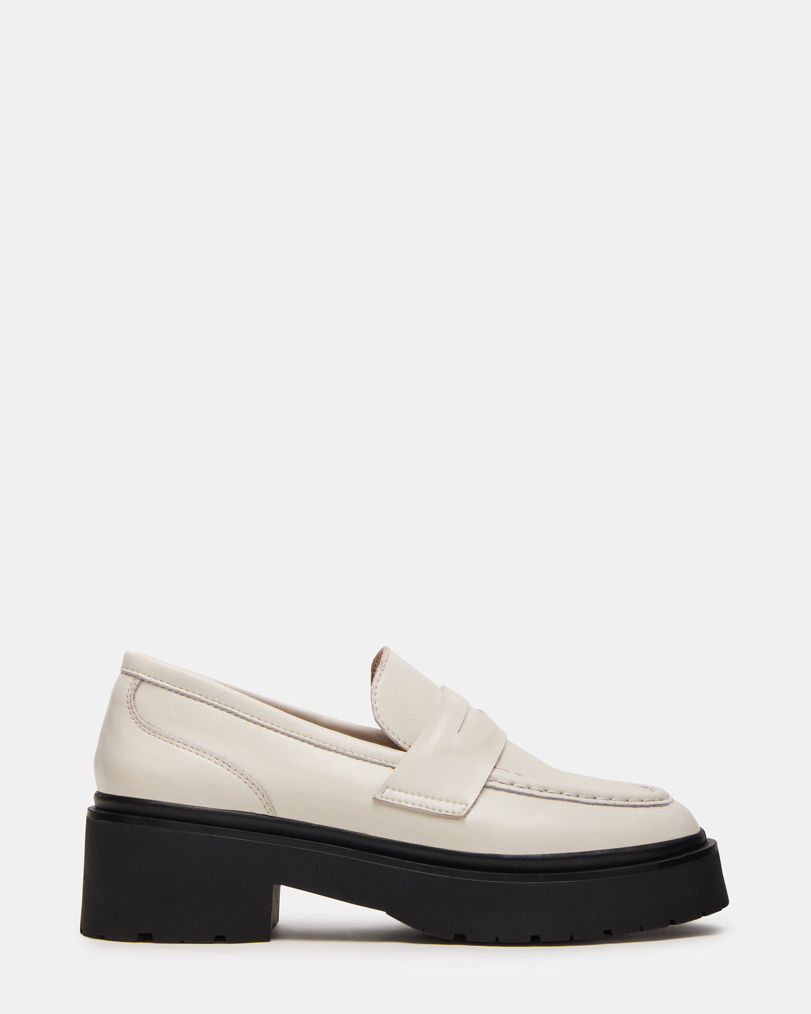 Side view of Layken platform loafers highlighting the leather upper and lug sole tread