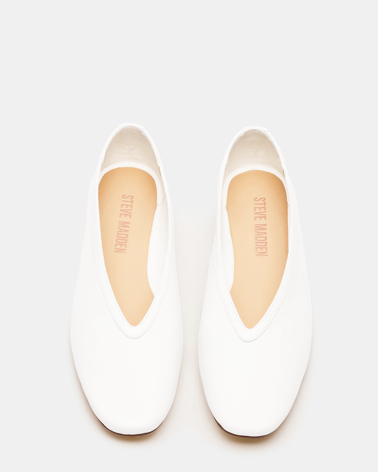 Close-up of square-toe design on LENI flats, showcasing premium stitching