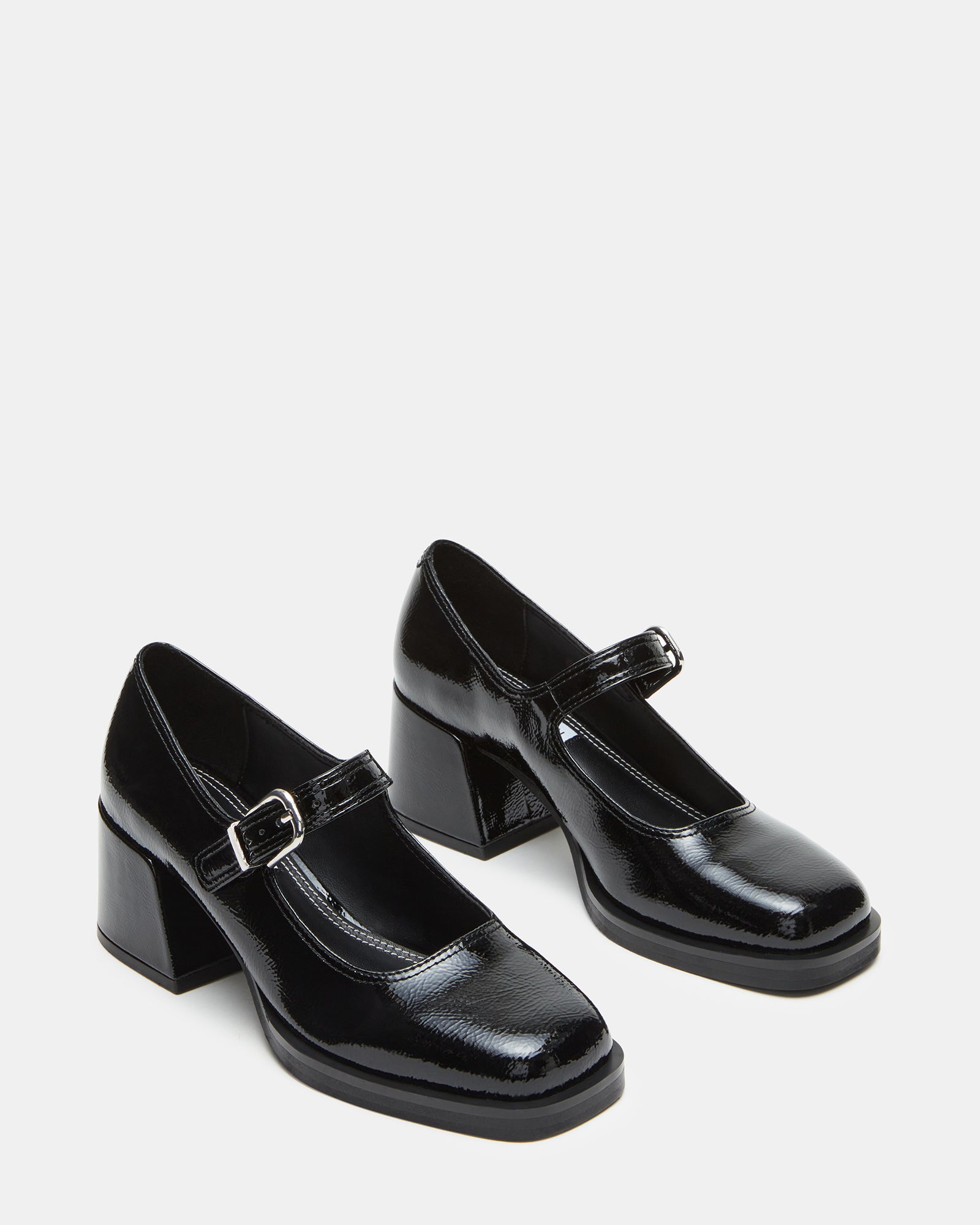 Close-up of square toe heels detail
