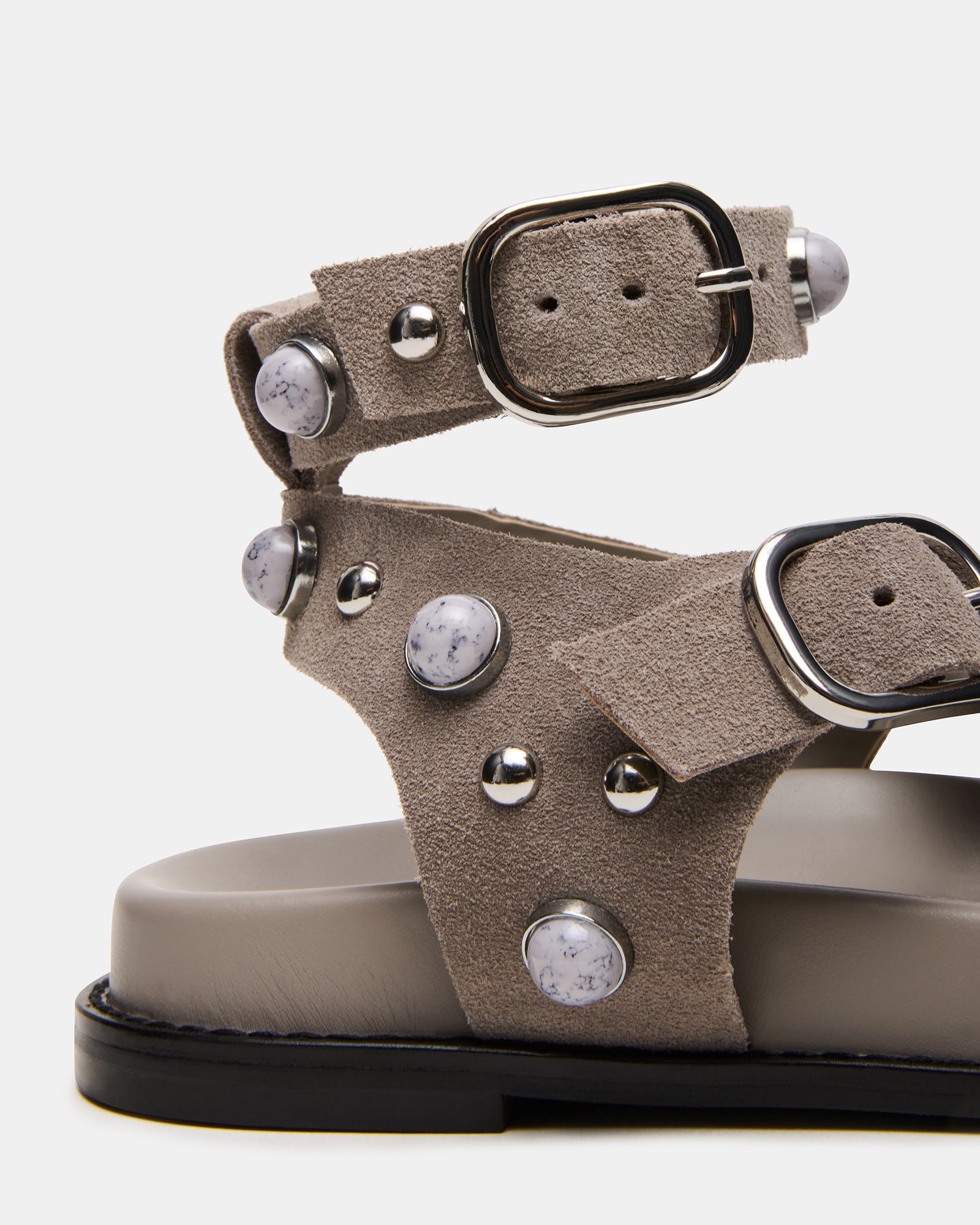 Side view of Linear sandals showcasing the rounded toe design.