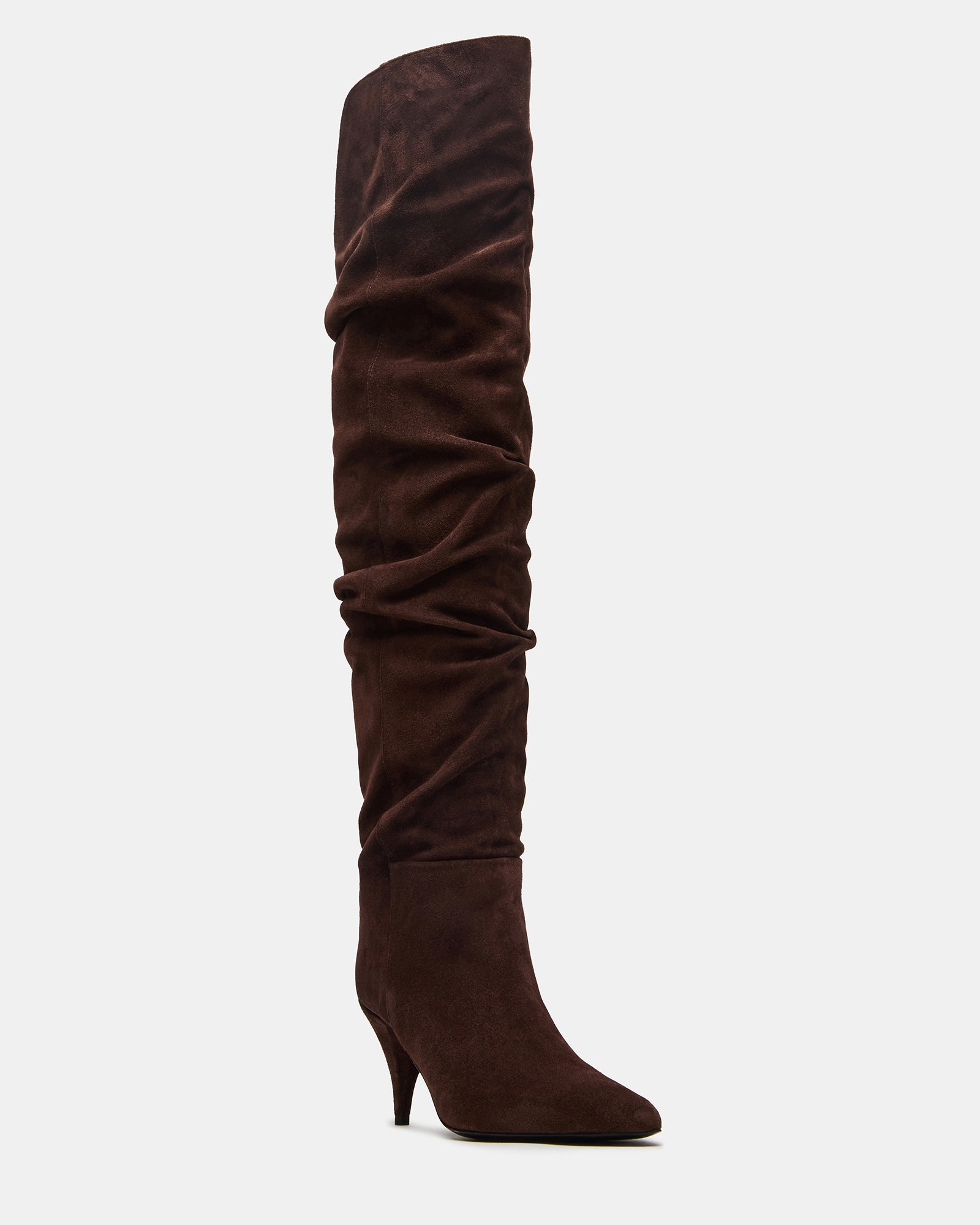 Close-up of the pointed toe and heel design on the Linger boots.