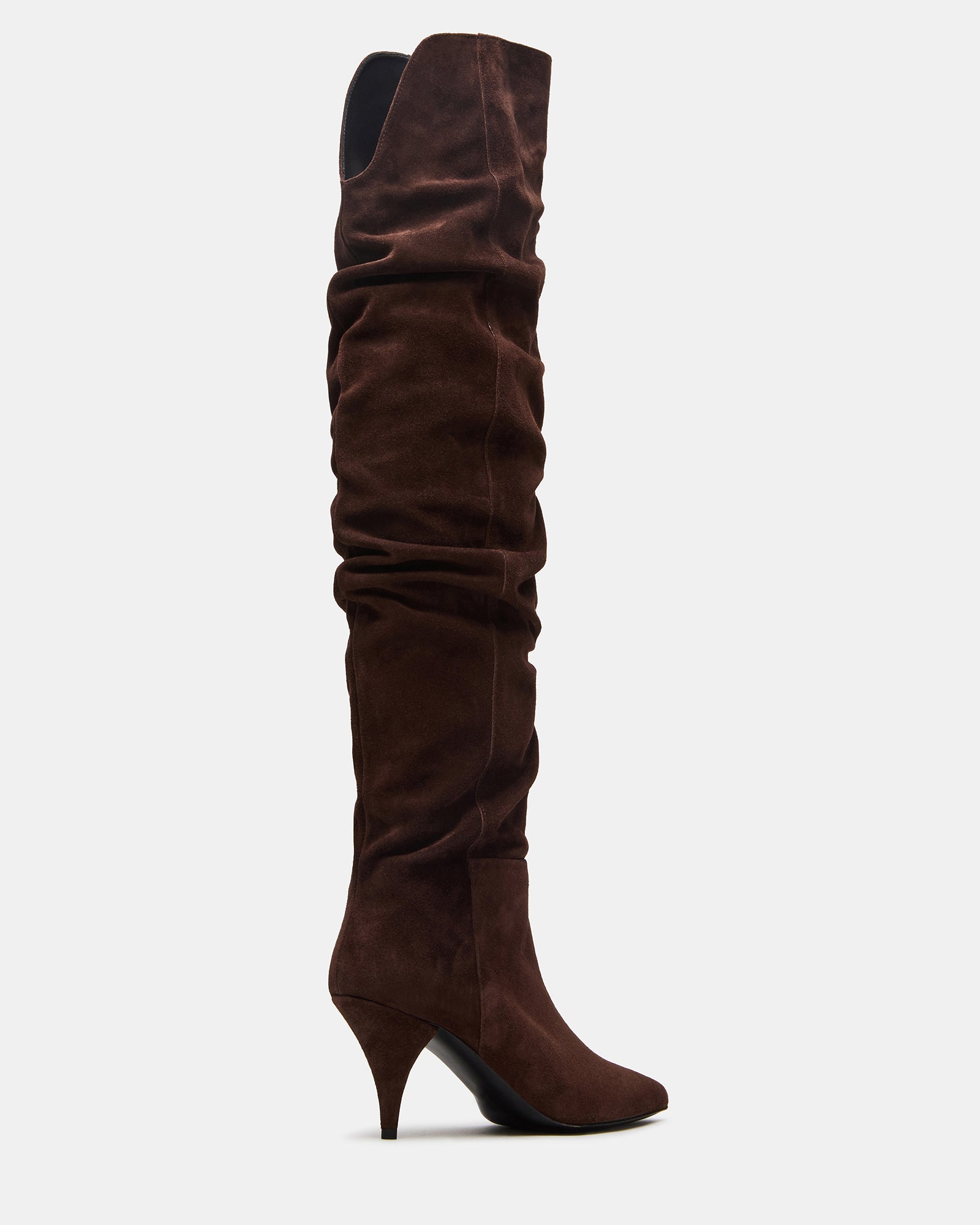 Close-up of the pointed toe and heel design on the Linger boots.