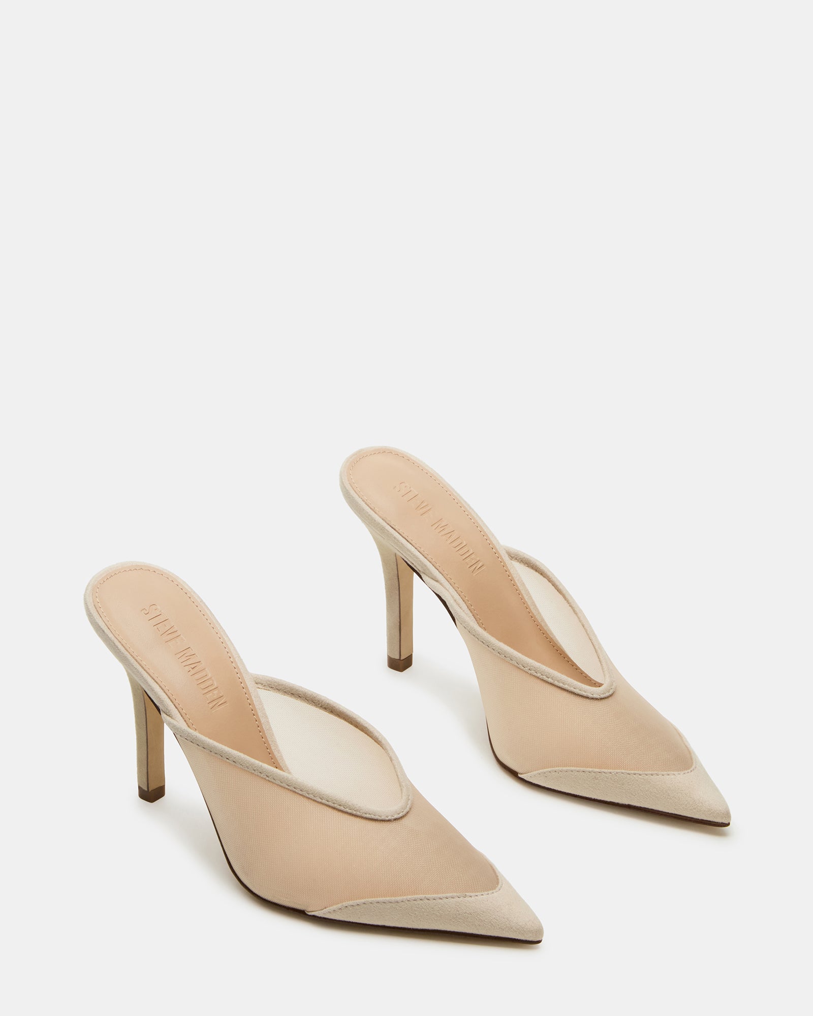 Close-up of breathable mesh heels highlighting detail and 4 inch pump height