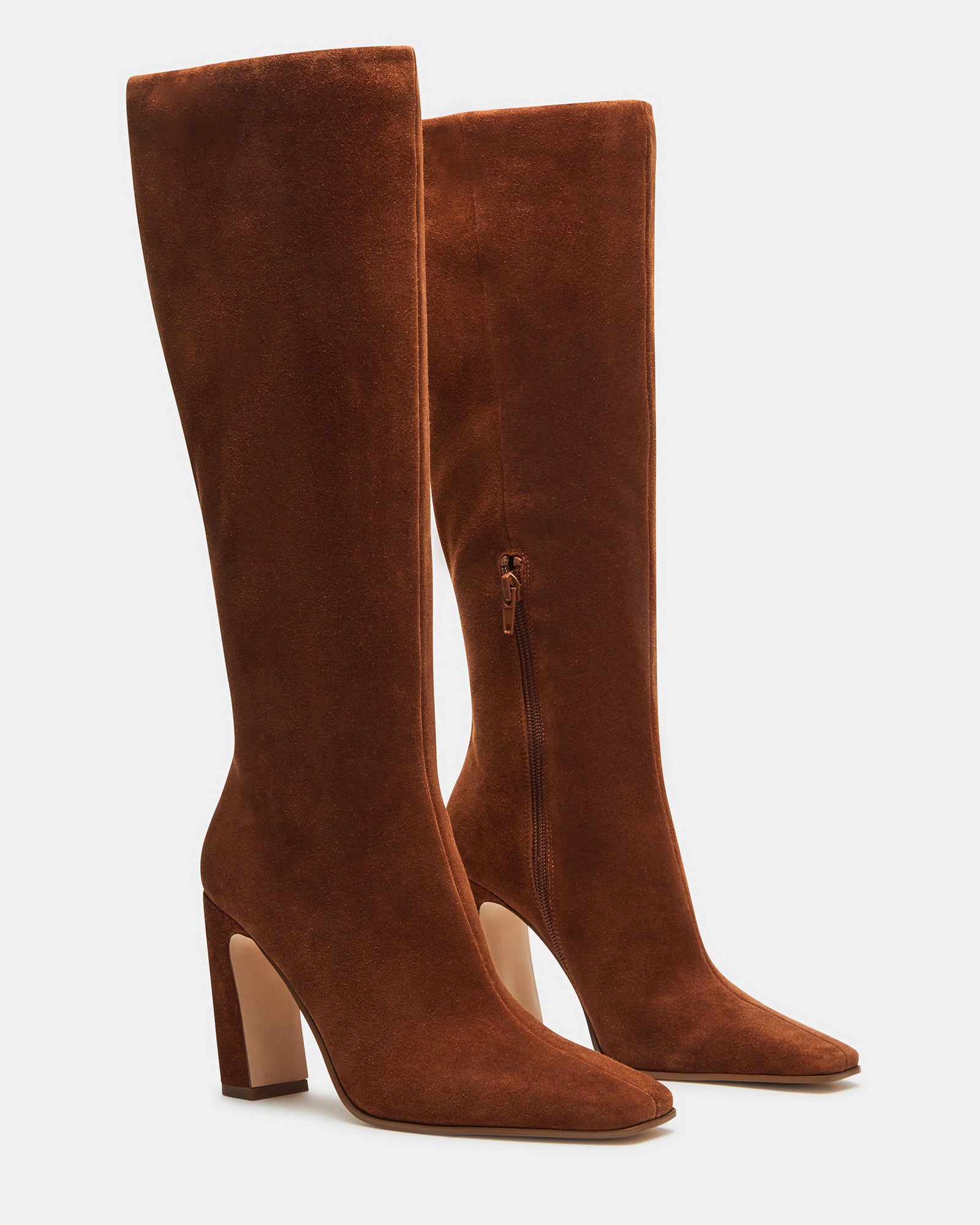 Close-up of heel and sole of Lizette Cognac Suede boots, emphasizing quality craftsmanship
