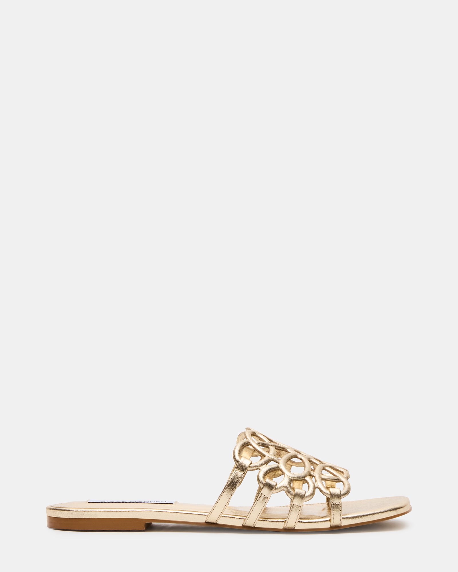 Lotus Gold leather slide sandals shown in sunlight with minimalist background