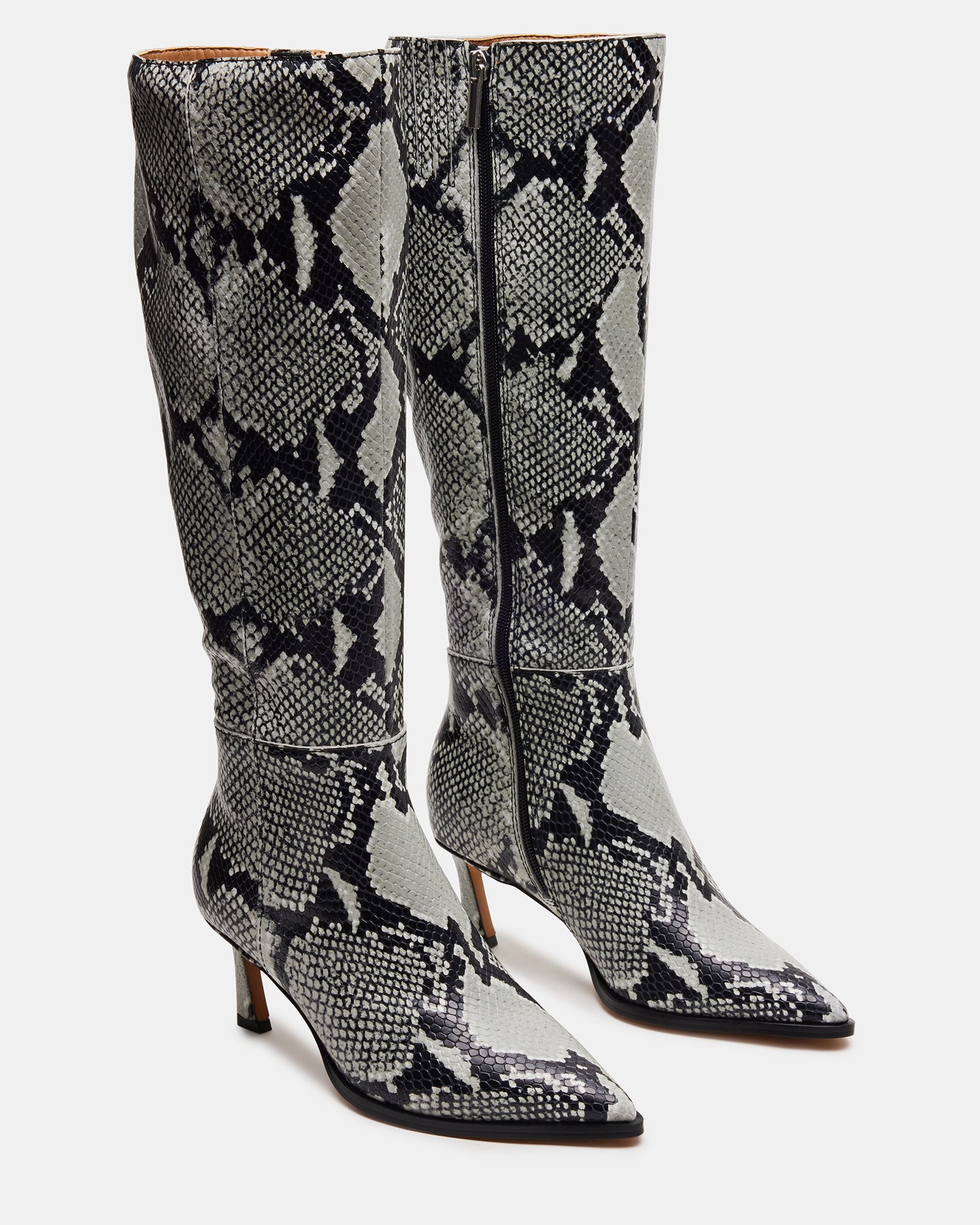 Close-up of the pointed toe design on Lucid knee-high boots, showcasing style and comfort.