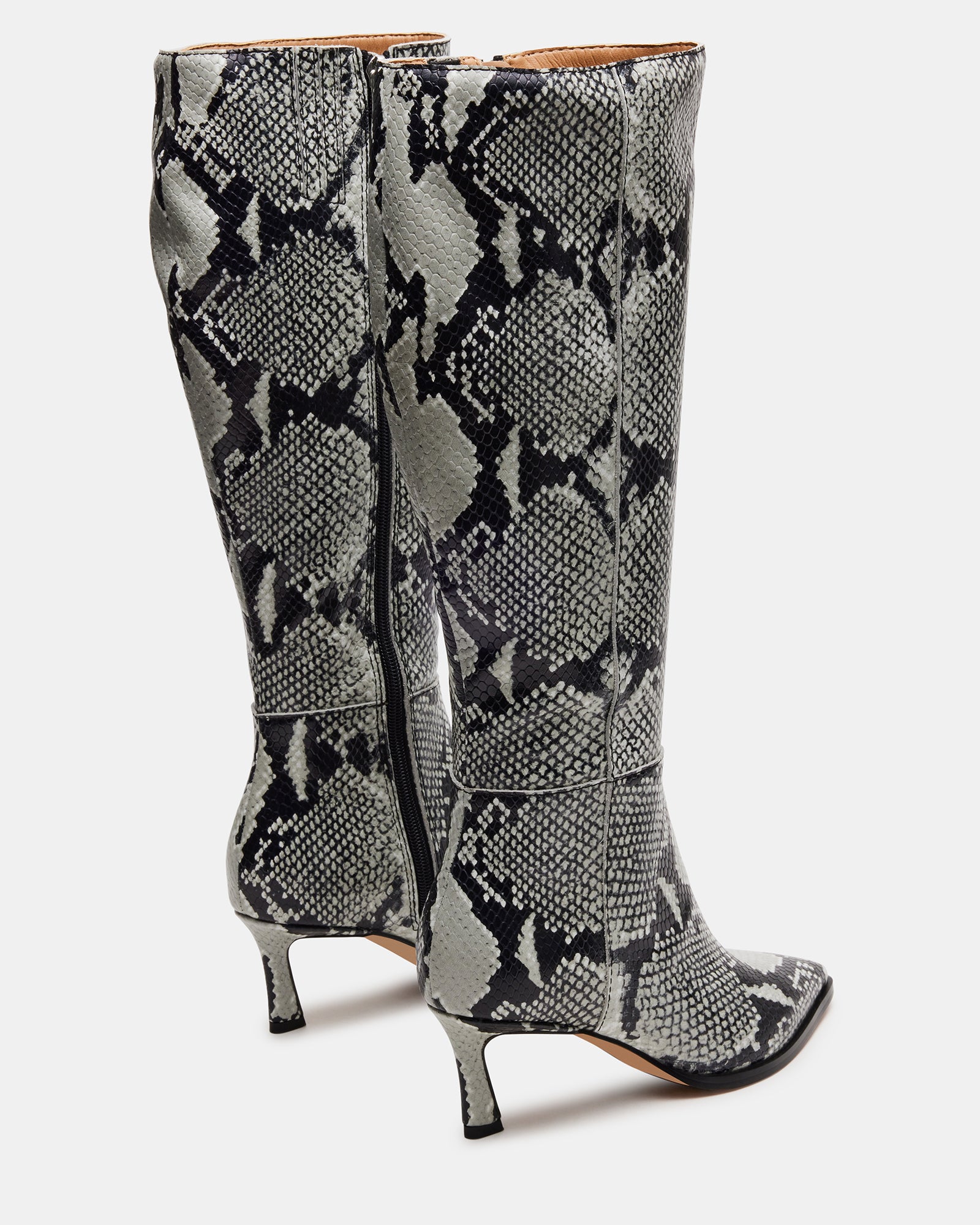 Close-up of the pointed toe design on Lucid knee-high boots, showcasing style and comfort.