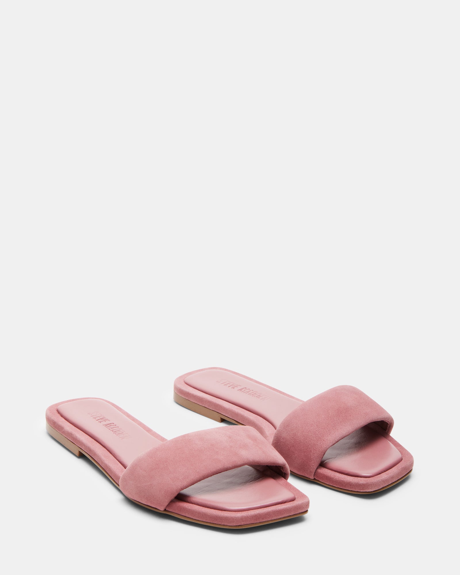 Close-up of the textured suede material and square toe shape