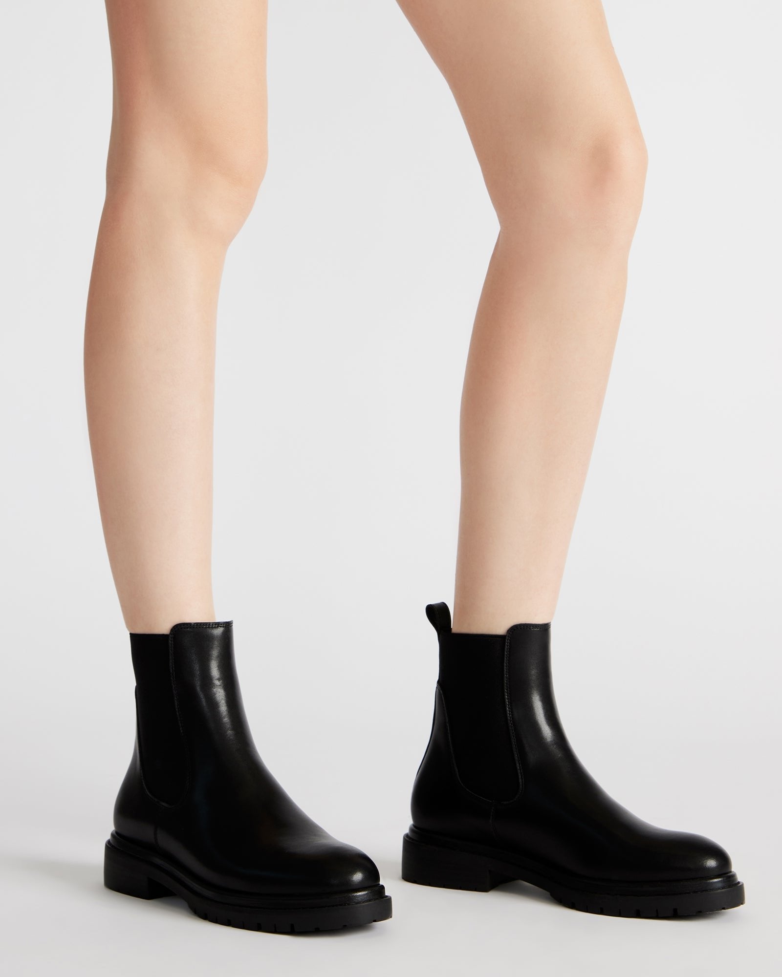 Close-up of slip-on style with stretch gores on Lysette Chelsea booties