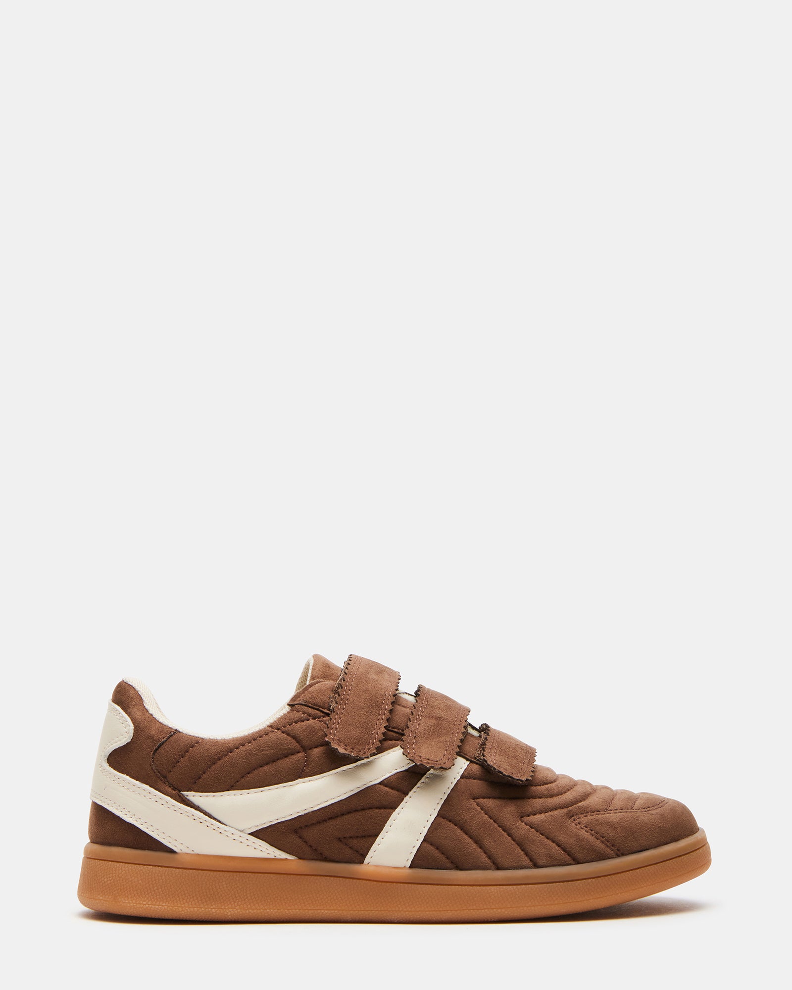 Side view of MACER brown low-top sneakers with velcro straps, ideal for everyday comfort