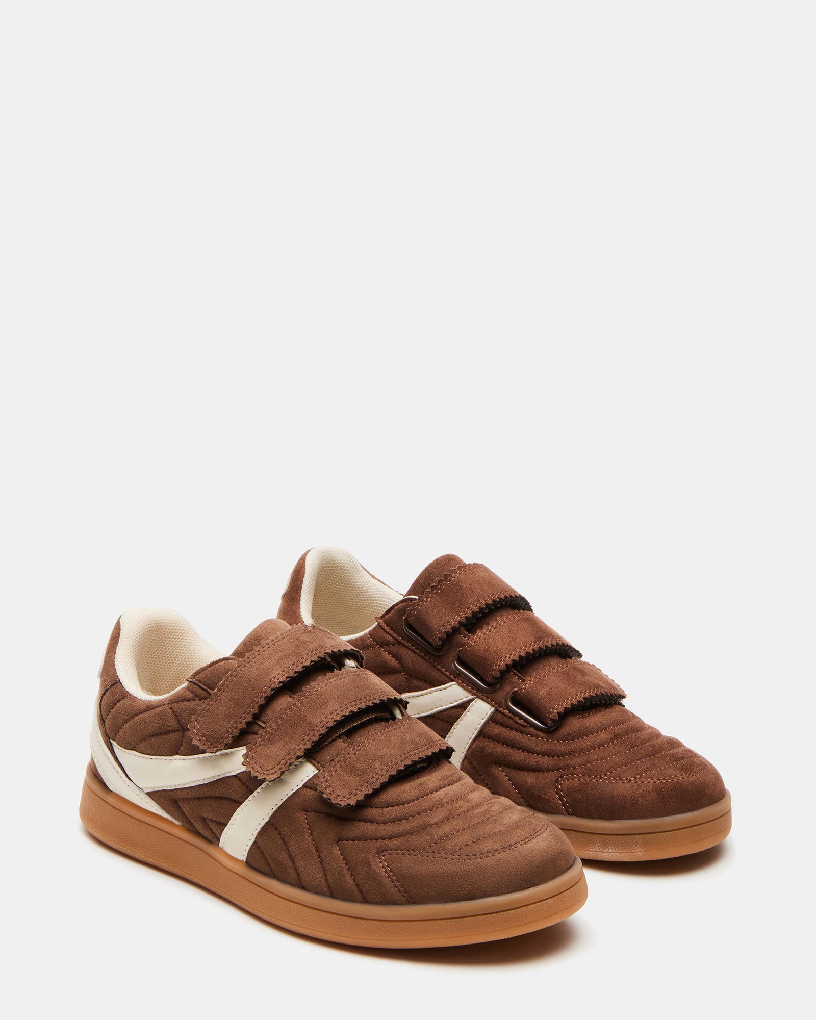 Close-up of velcro straps on womens MACER sneakers, showcasing quick fastening