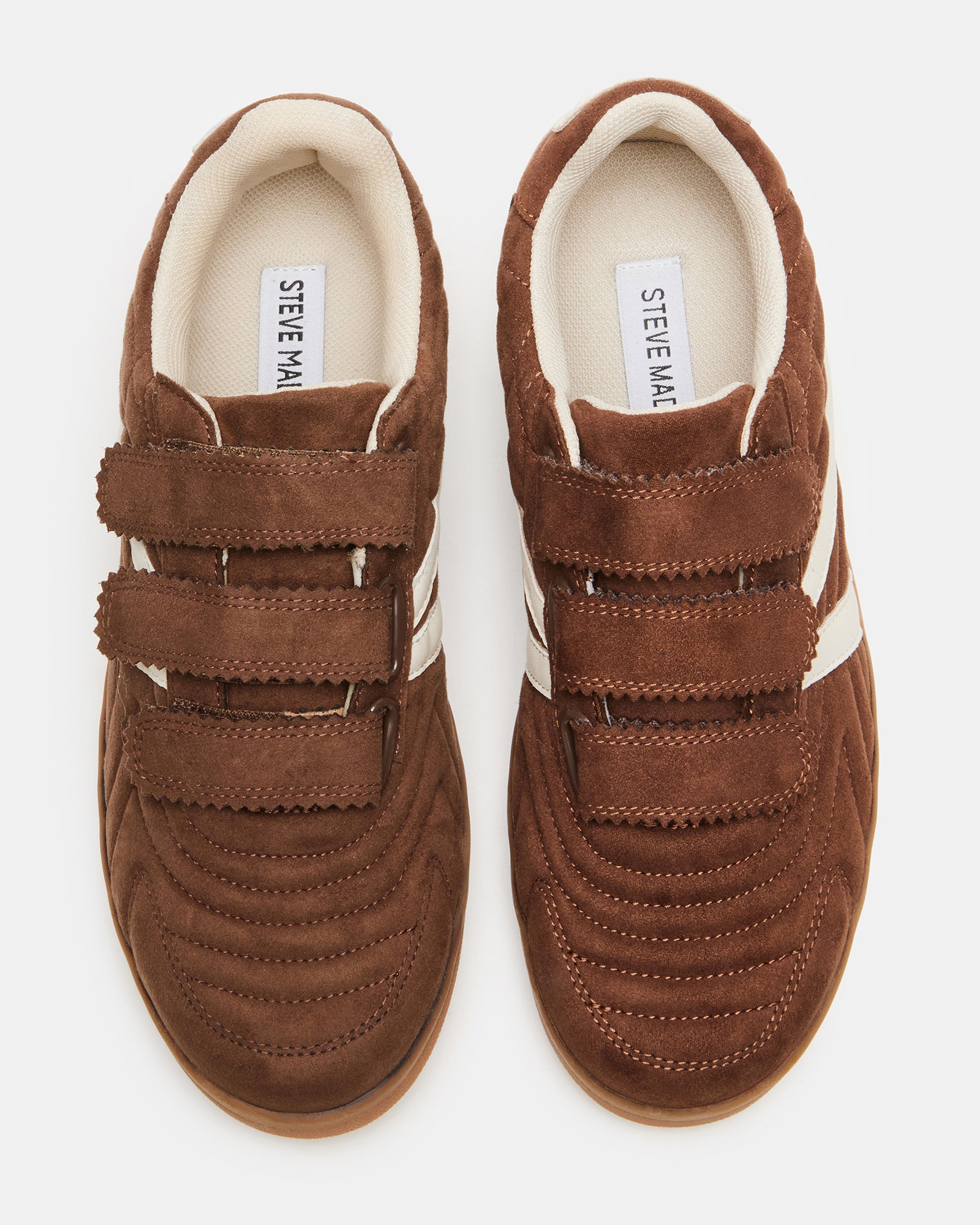 Side view of MACER brown low-top sneakers with velcro straps, ideal for everyday comfort