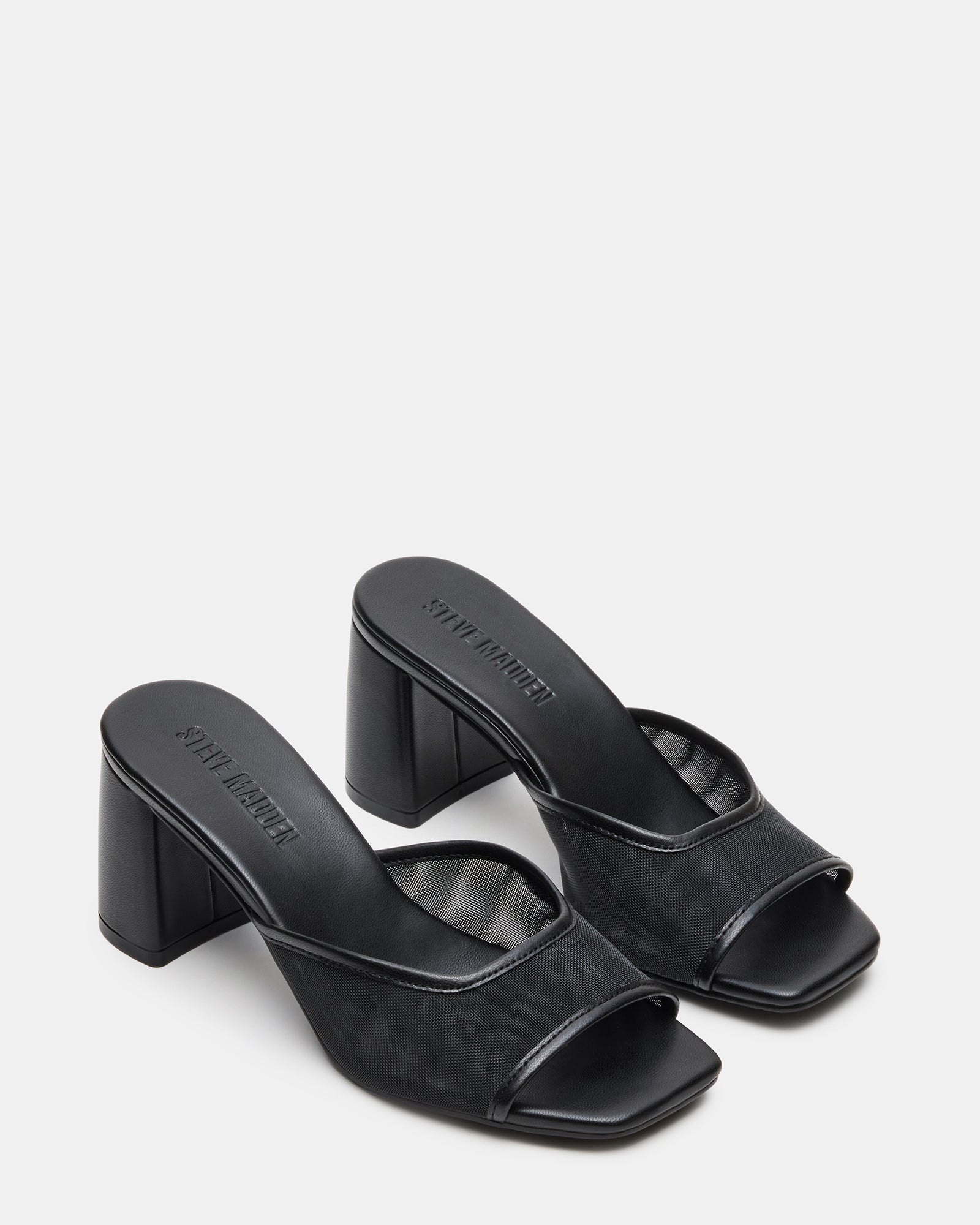 Side view showing 3-inch block heel and mesh detailing