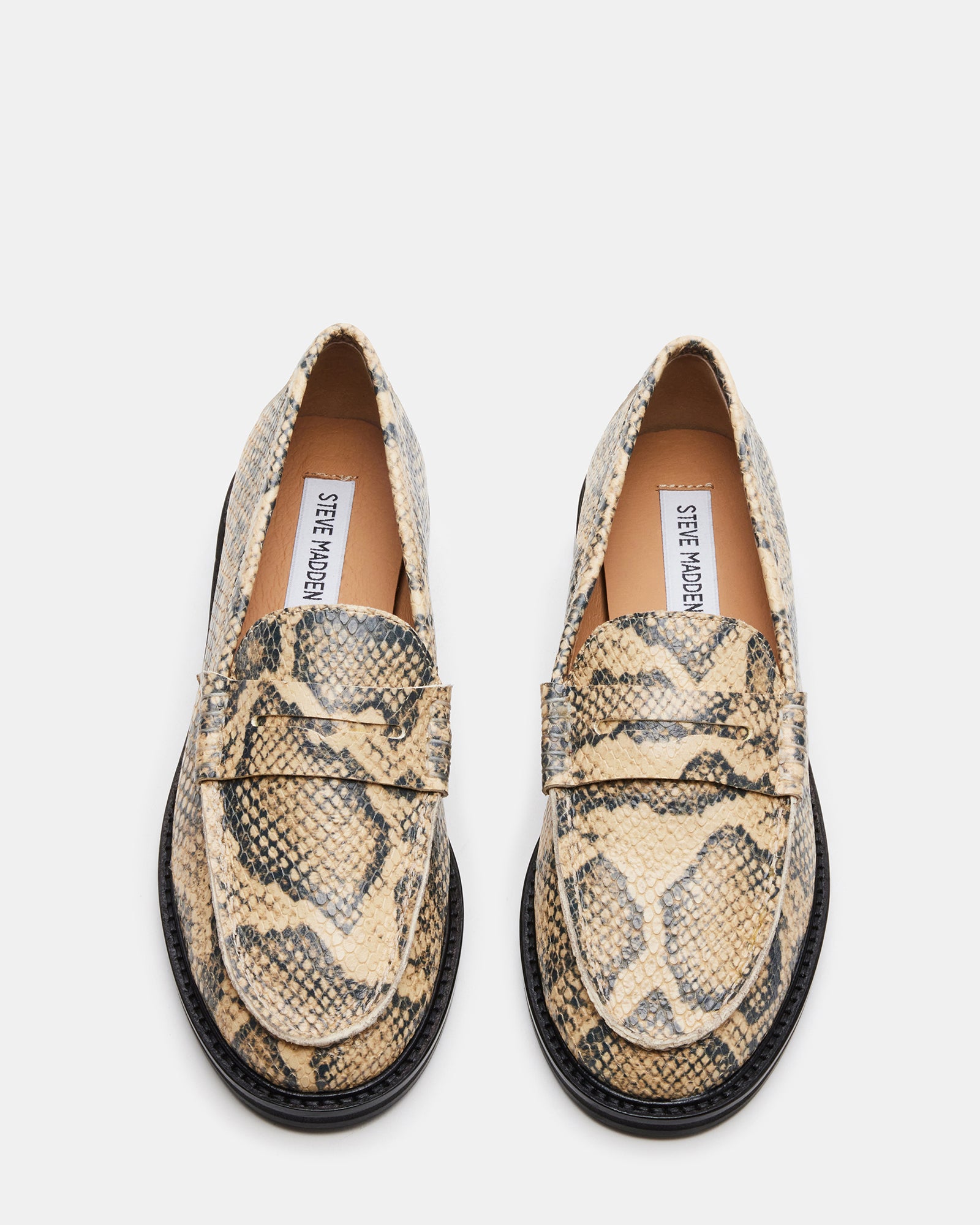 Elegant black leather loafers for women featuring snake embossed pattern