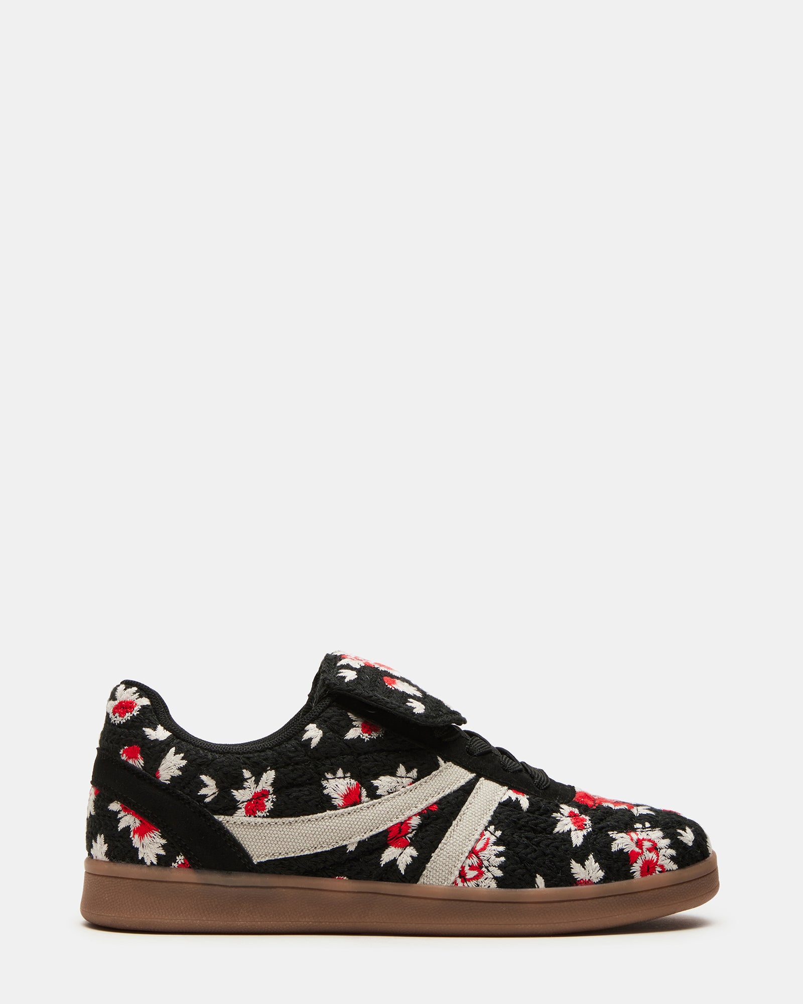Side view of Madrid Floral Multi low-top sneakers highlighting the floral design and textile upper