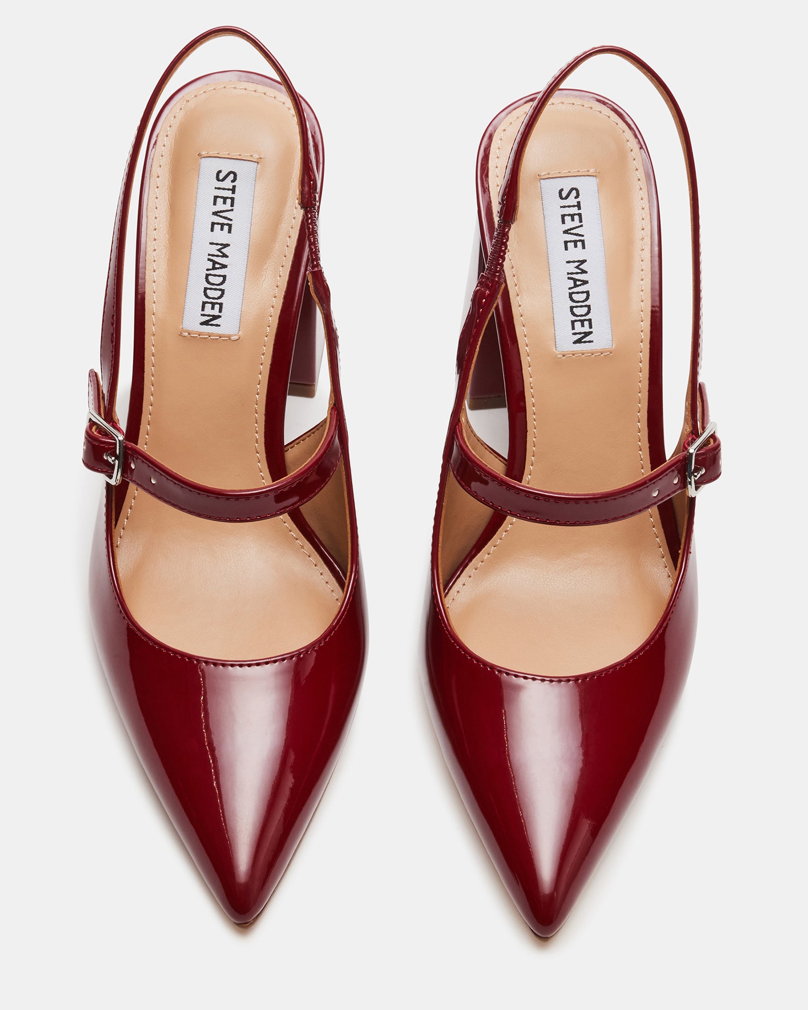 Close-up of the pointed toe and block heel design