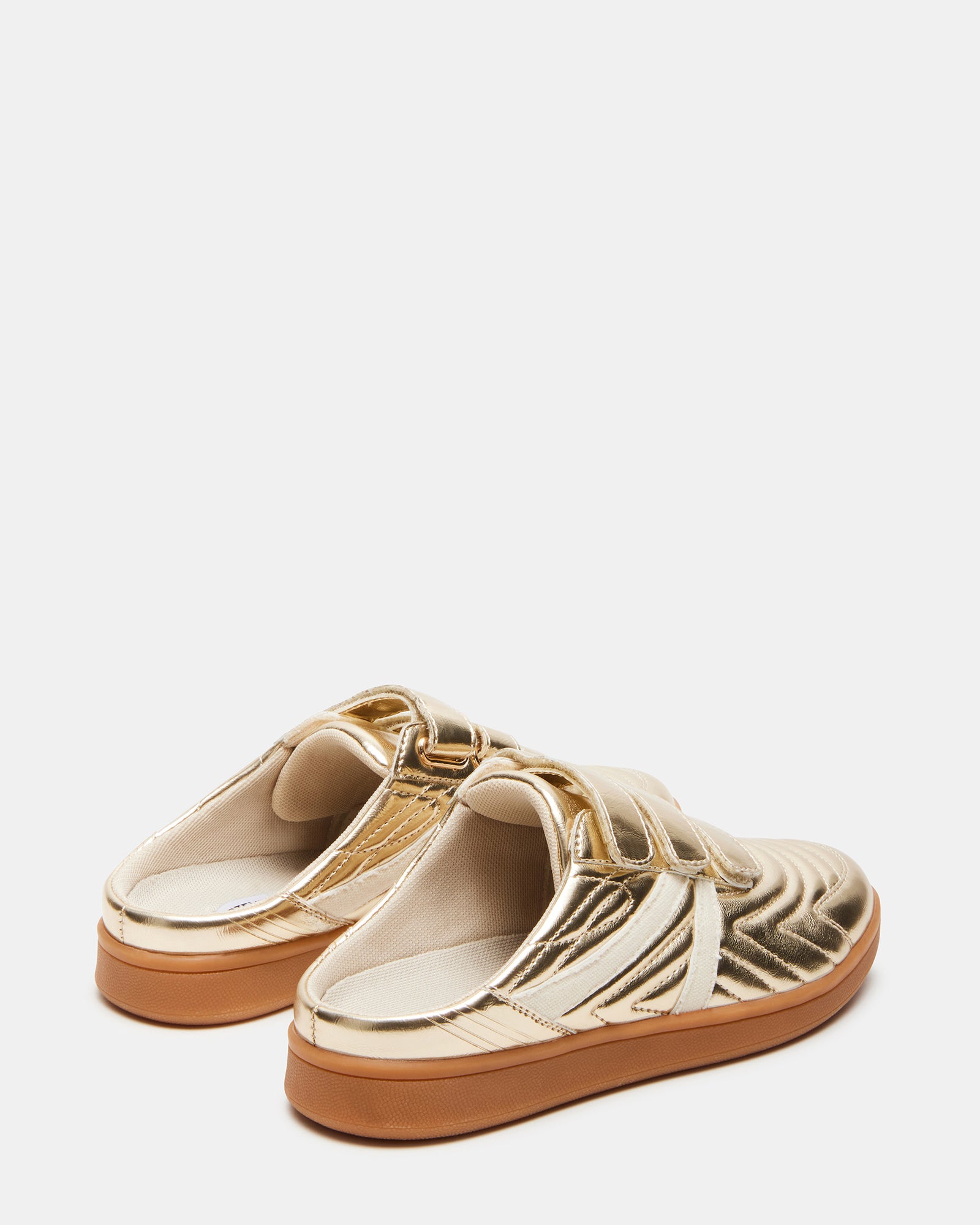 Top-down shot of MAGIK GOLD sneakers highlighting the Velcro straps and textile upper