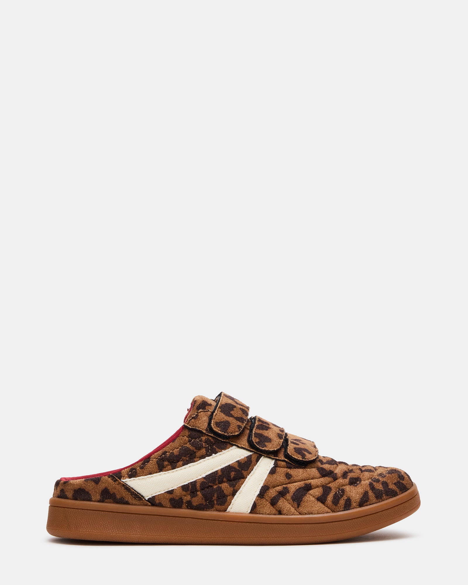 Side view of mule sneakers with Velcro straps, styled for busy urban mornings