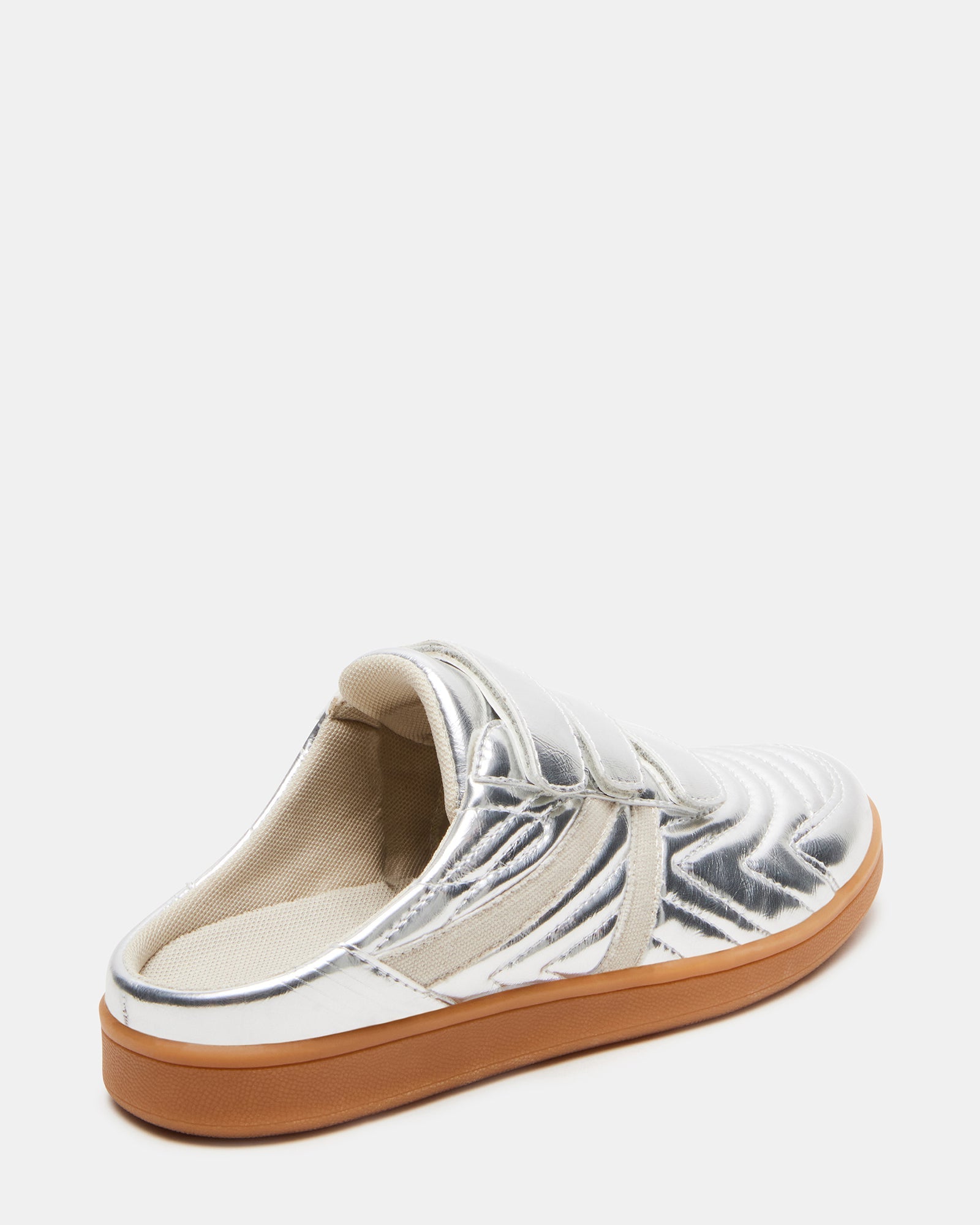 Close-up of the textile upper on Magik Silver slip-on sneakers.